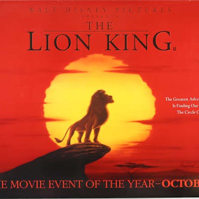 Walt Disneys The Lion King (1994) British Quad film poster, signed