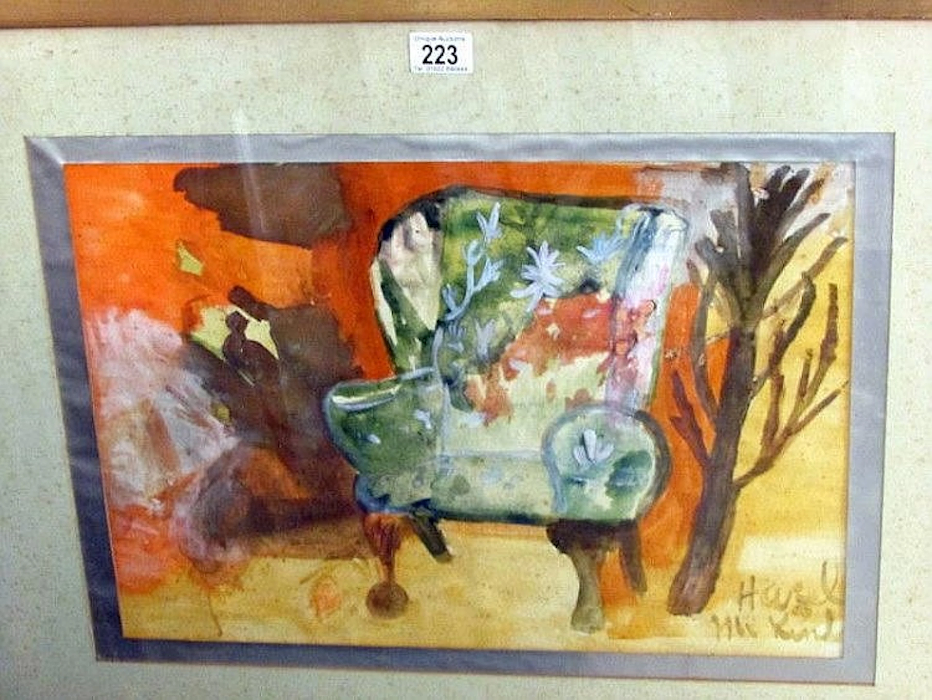 A framed and glazed watercolour 'In a Chelsea living room' Hazel McKinley