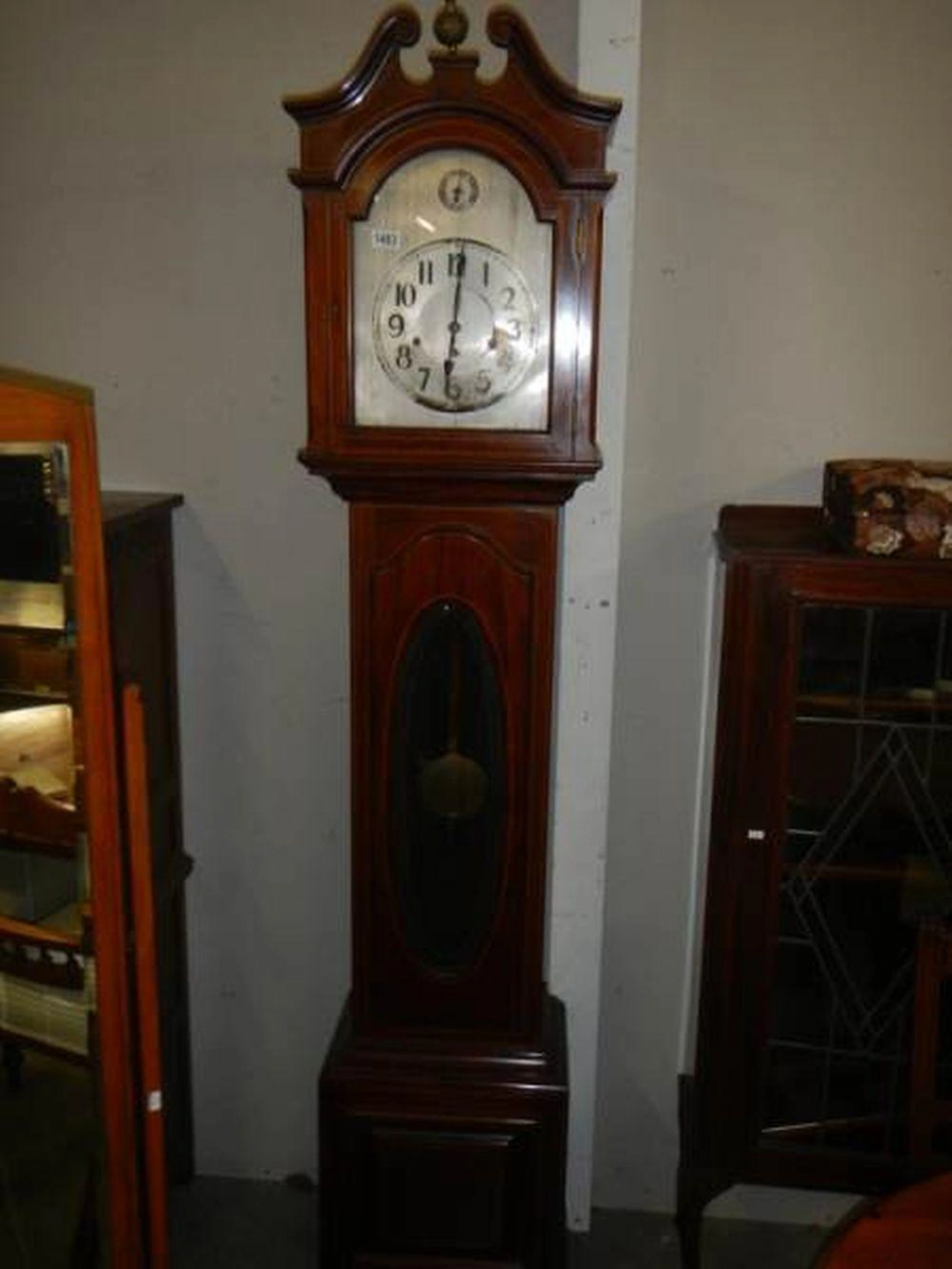 A mahogany Grandfather clock with string inlay, COLLECT ONLY.