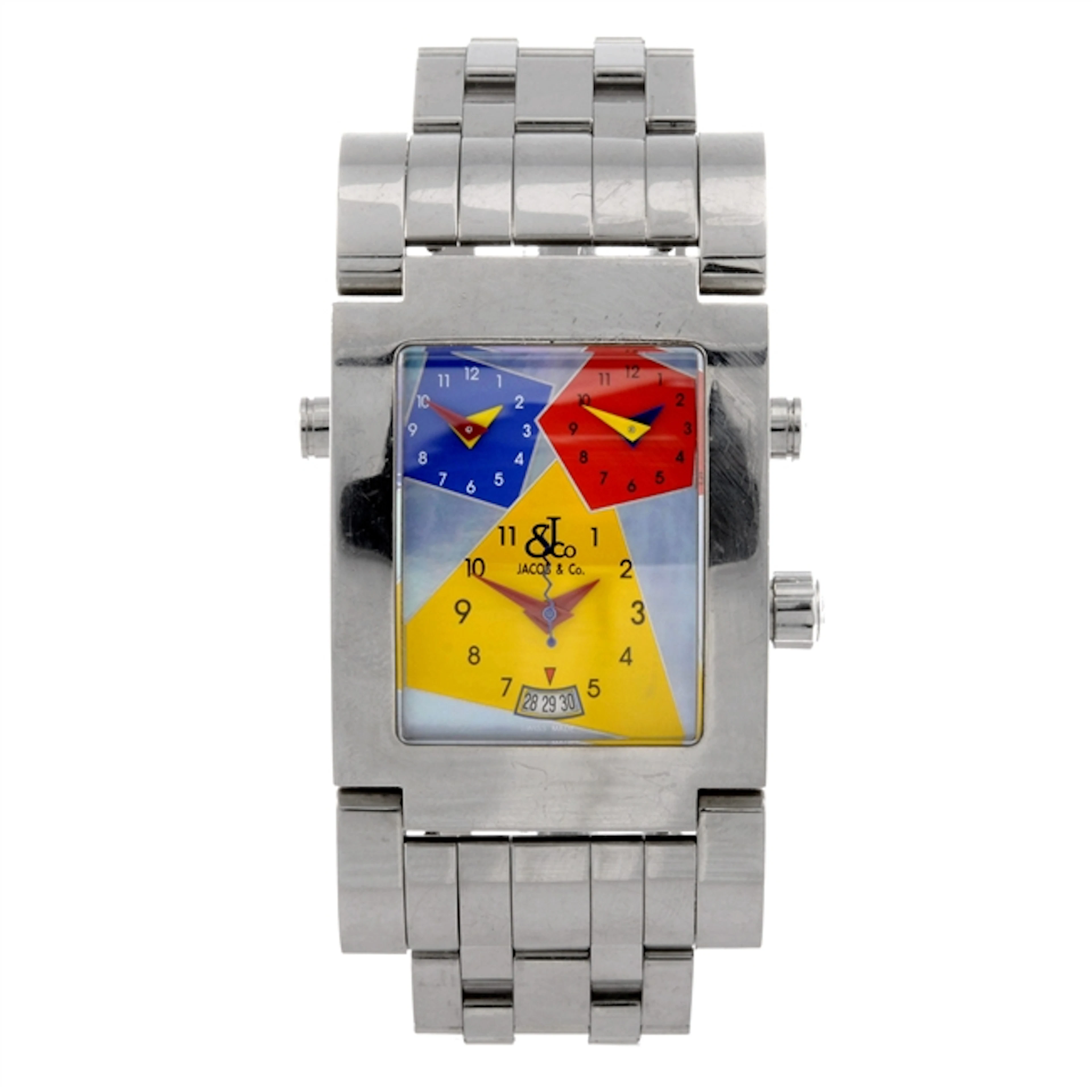A stainless steel Three Time Zone Jacob & Co wrist watch.