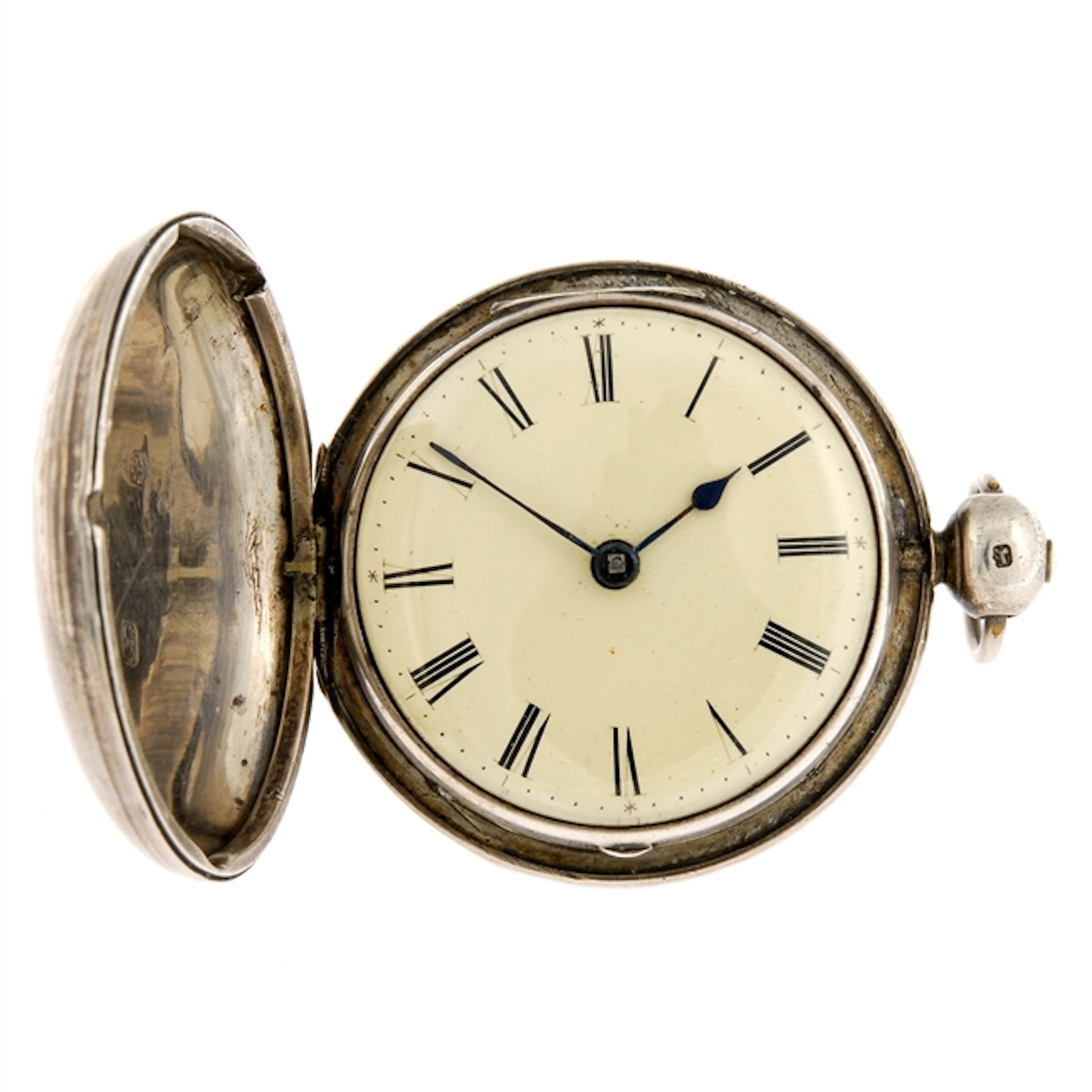 A silver key wind full hunter pocket watch.