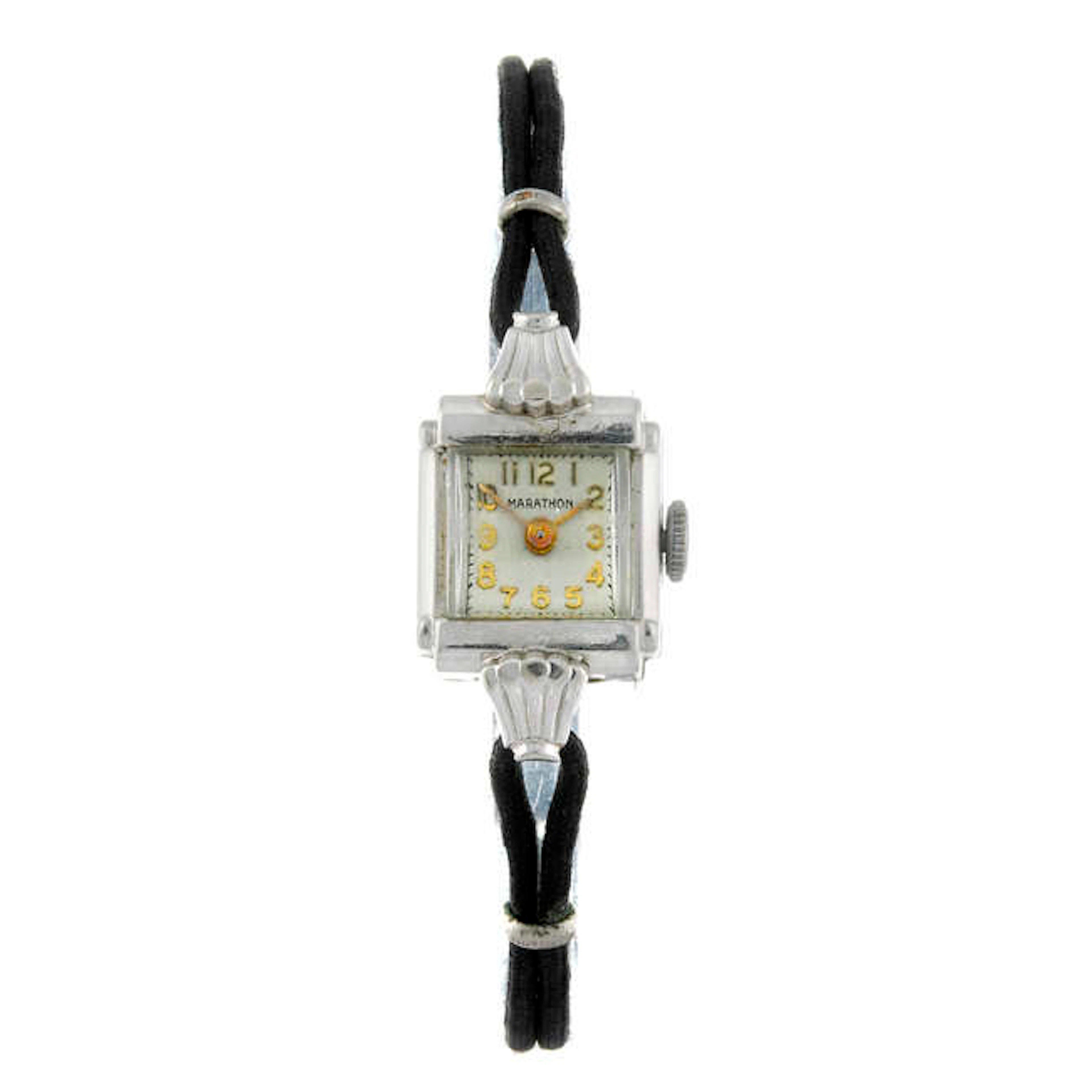 MARATHON - a lady's white metal wrist watch.