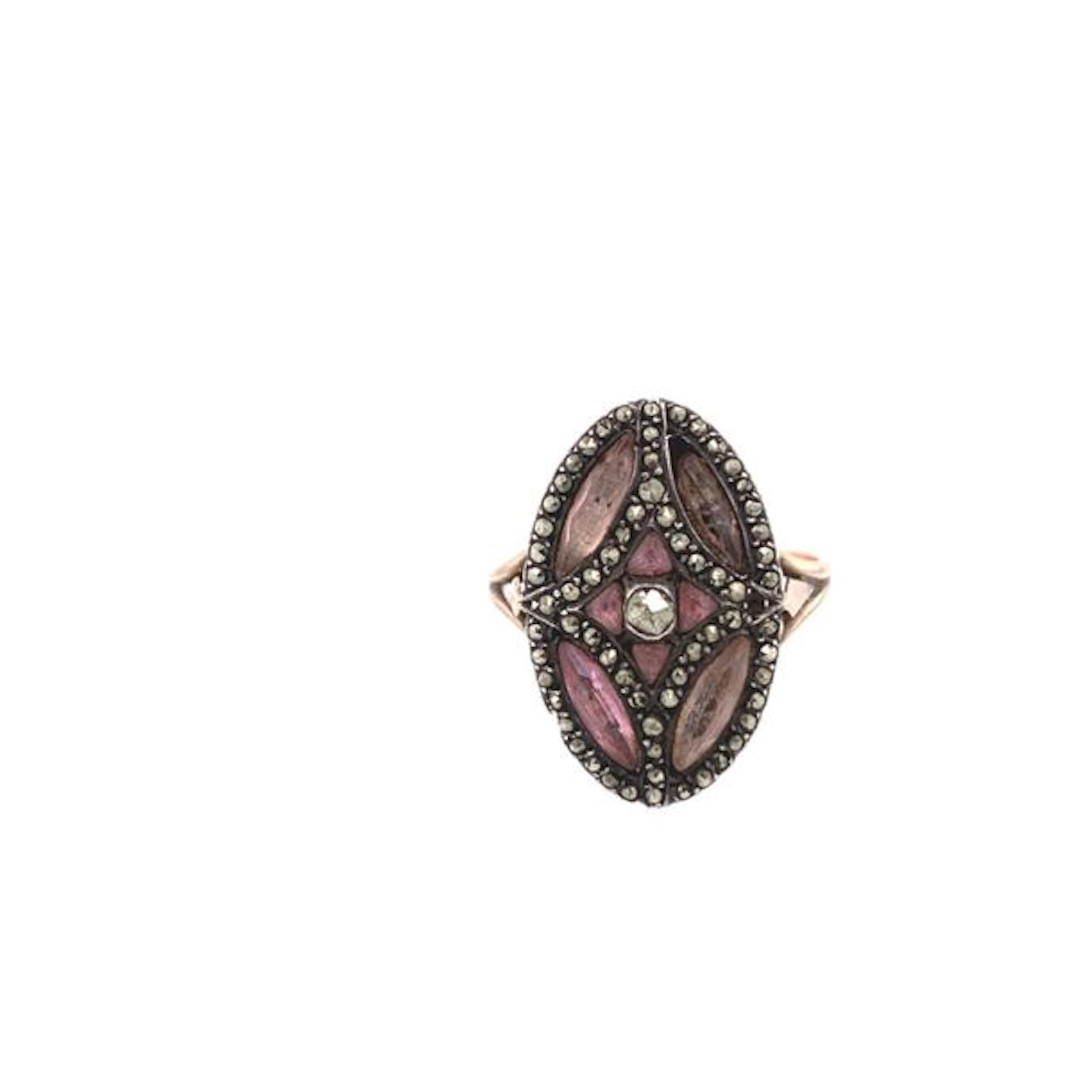BAGUE à plateau ovale en or (585) et argent…