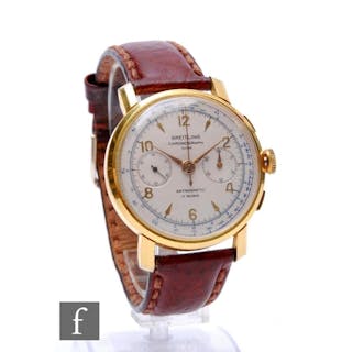 A gentleman's gold plated Breitling chronograph wrist watch,...