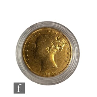 A Victoria sovereign 1853, young head, shield back.