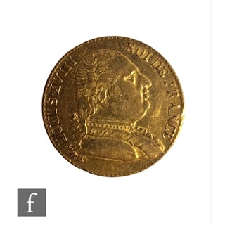 A Louis XVIII 1815 twenty Franc gold coin, reverse crown ove...