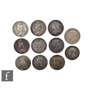 Ten Victoria to George V1 crowns 1890, 1889 x 3, 1892, 1899...