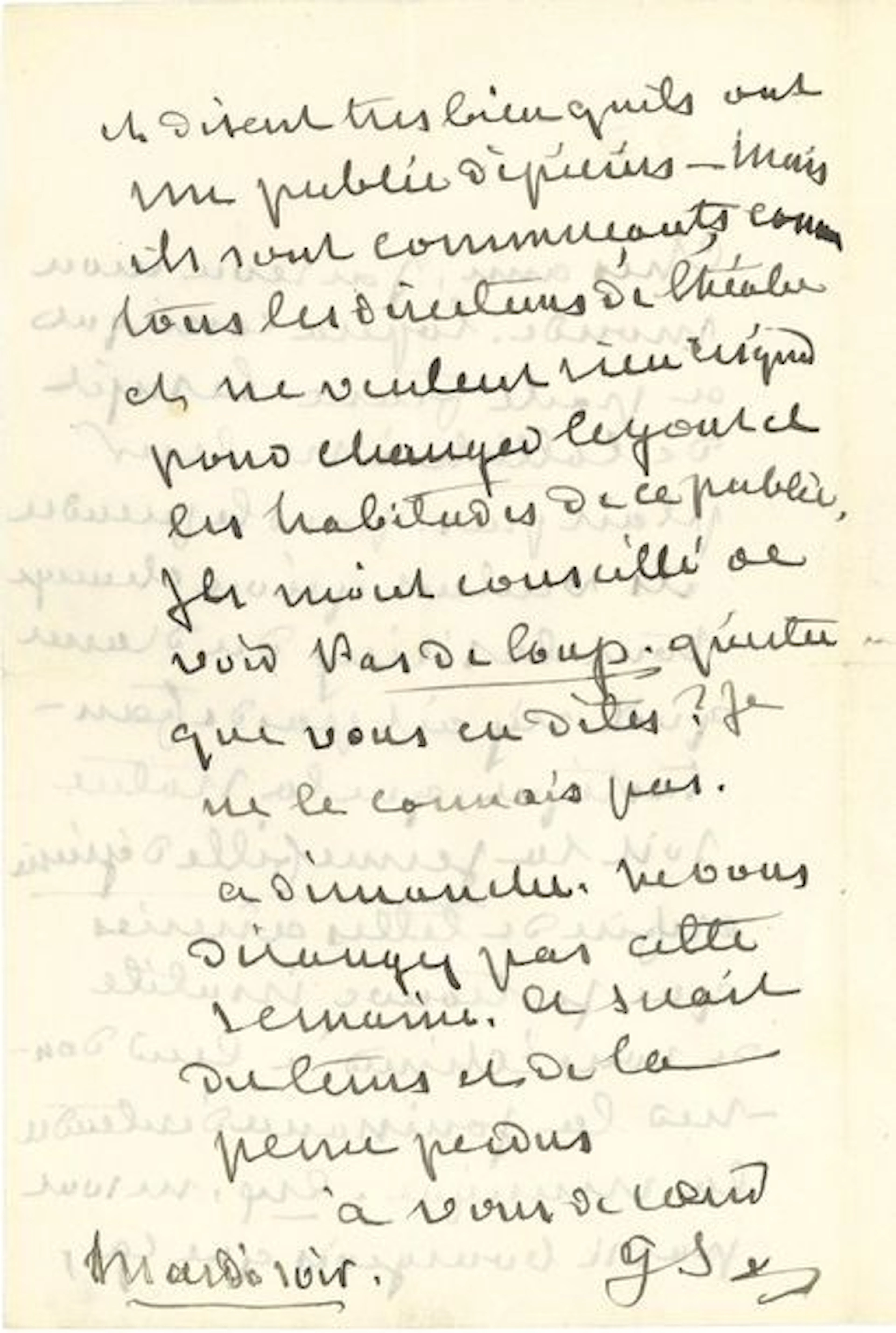 *George SAND. L.A.S. « GS », [Paris] Mardi...