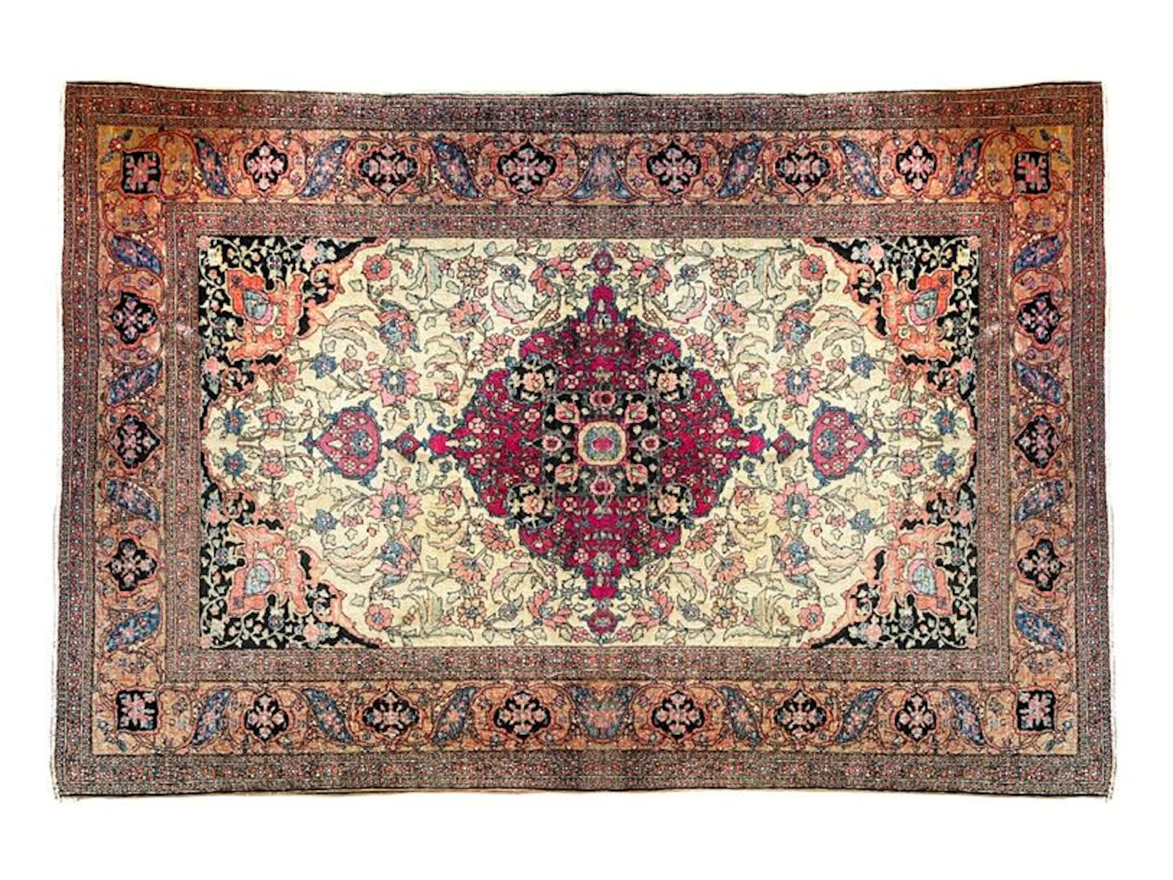 TAPIS persan Sarouk à fin décor floral à…