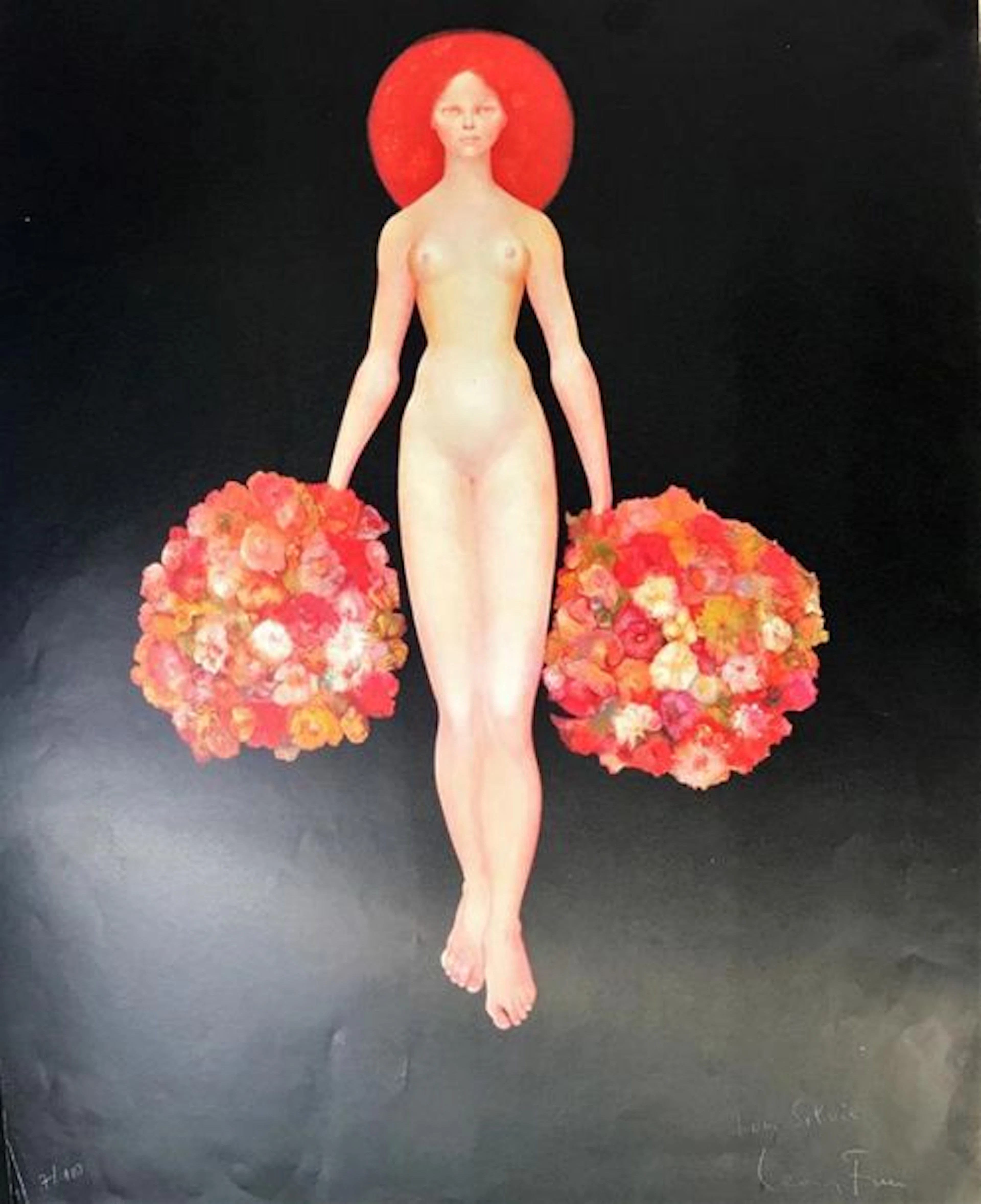 Affiche représentant une femme nue aux fleurs…
