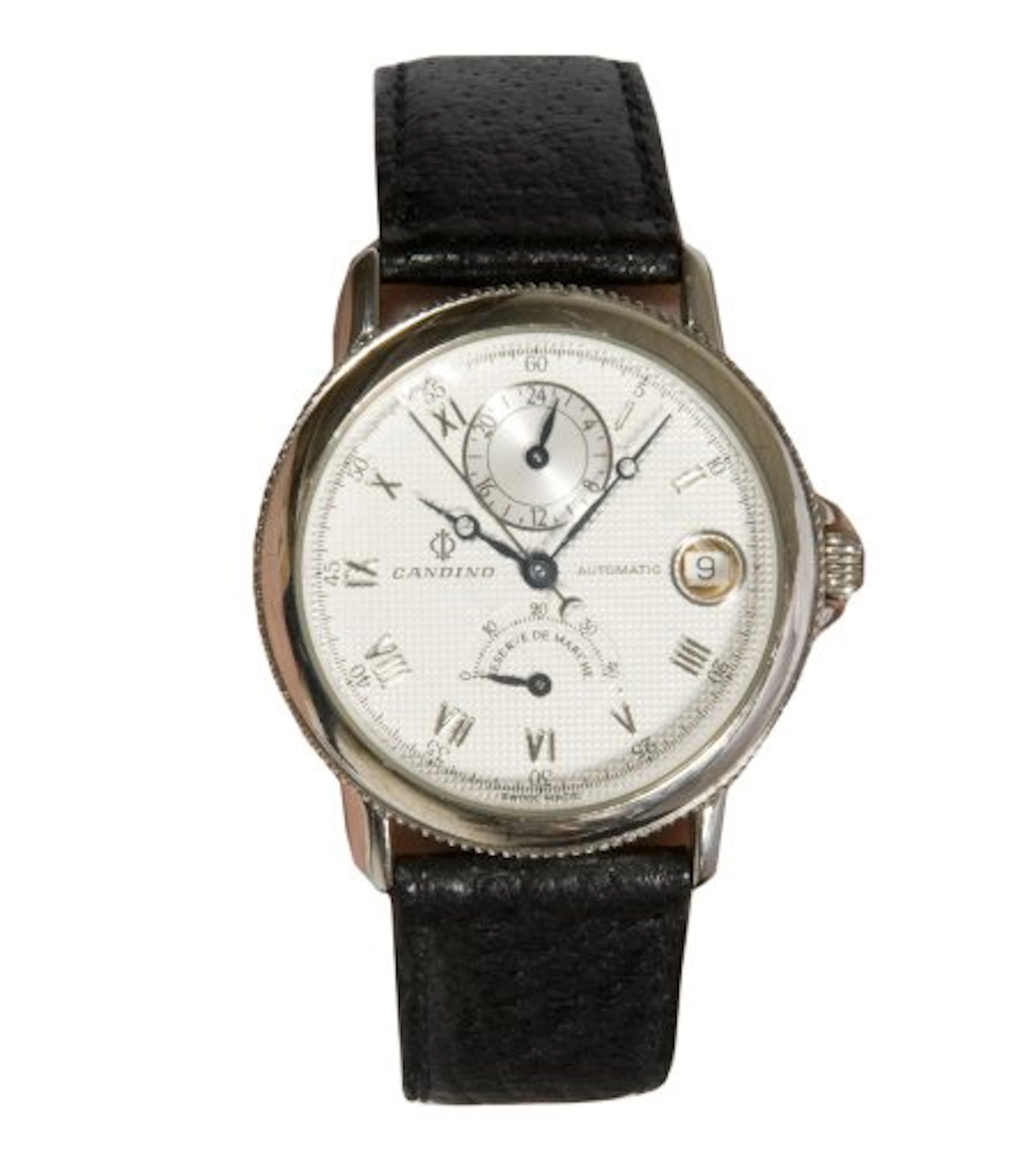 CANDINO - Montre dhomme en acier, cadran guilloché argent, aiguilles