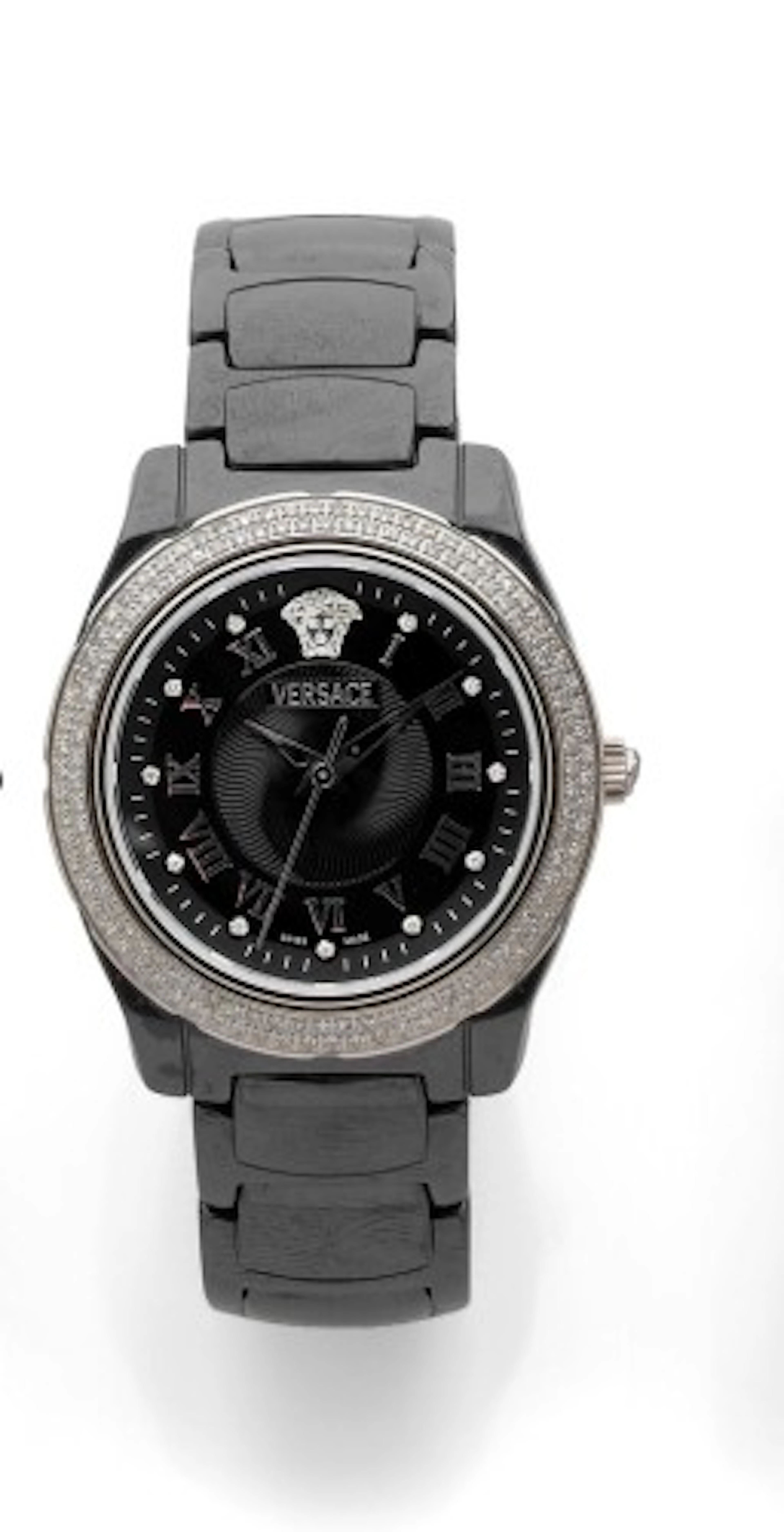VERSACE vers 2000 Montre bracelet en céramique noire. Boitier rond
