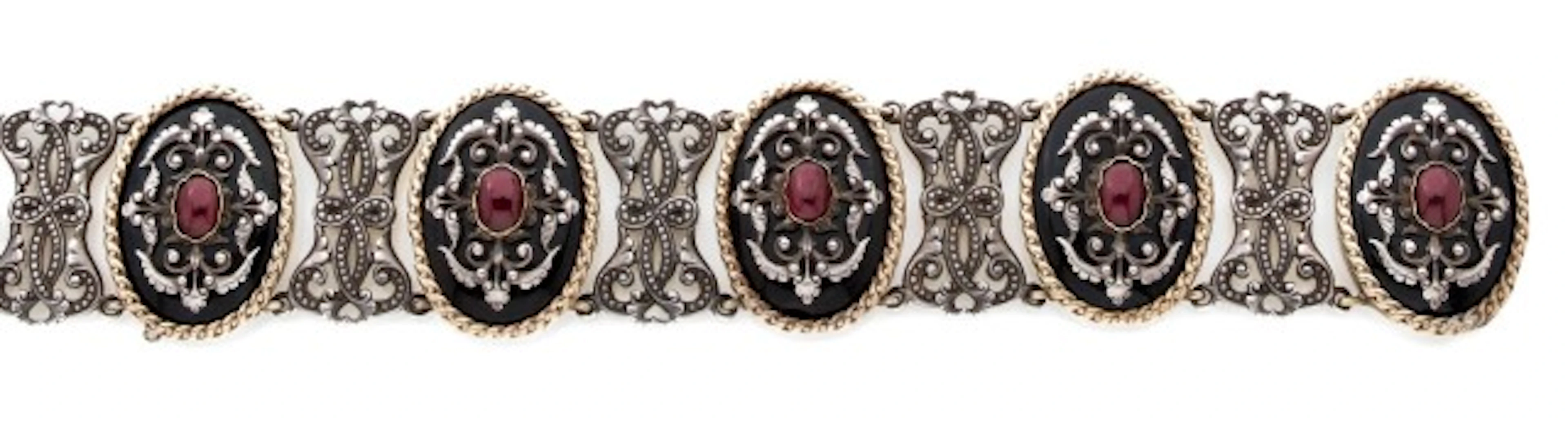 JULES WIESE Bracelet large en argent et or jaune articulé de cinq