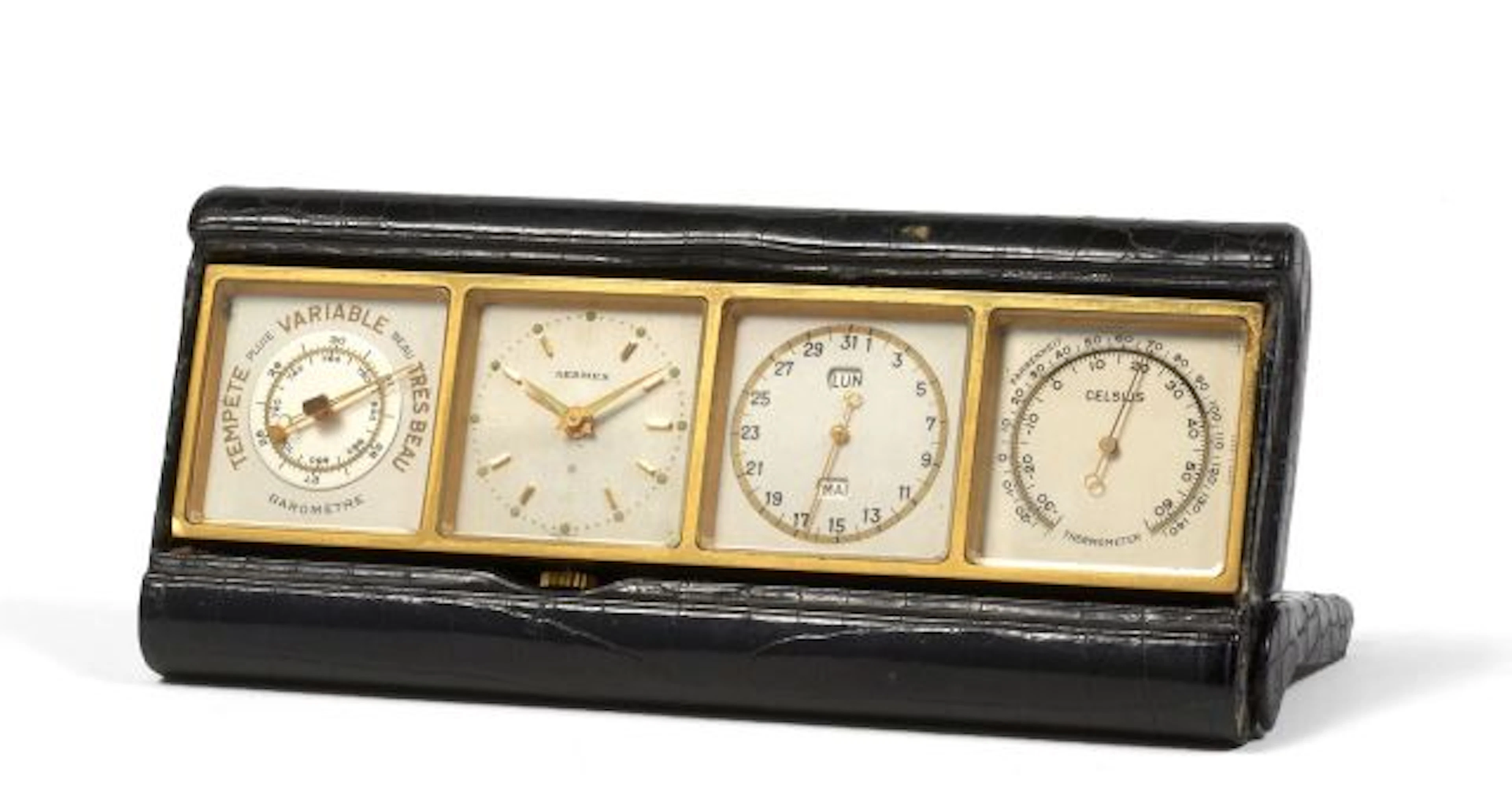 HERMES Paris/ Big Ados Rare et belle pendulette réveil un boîtier