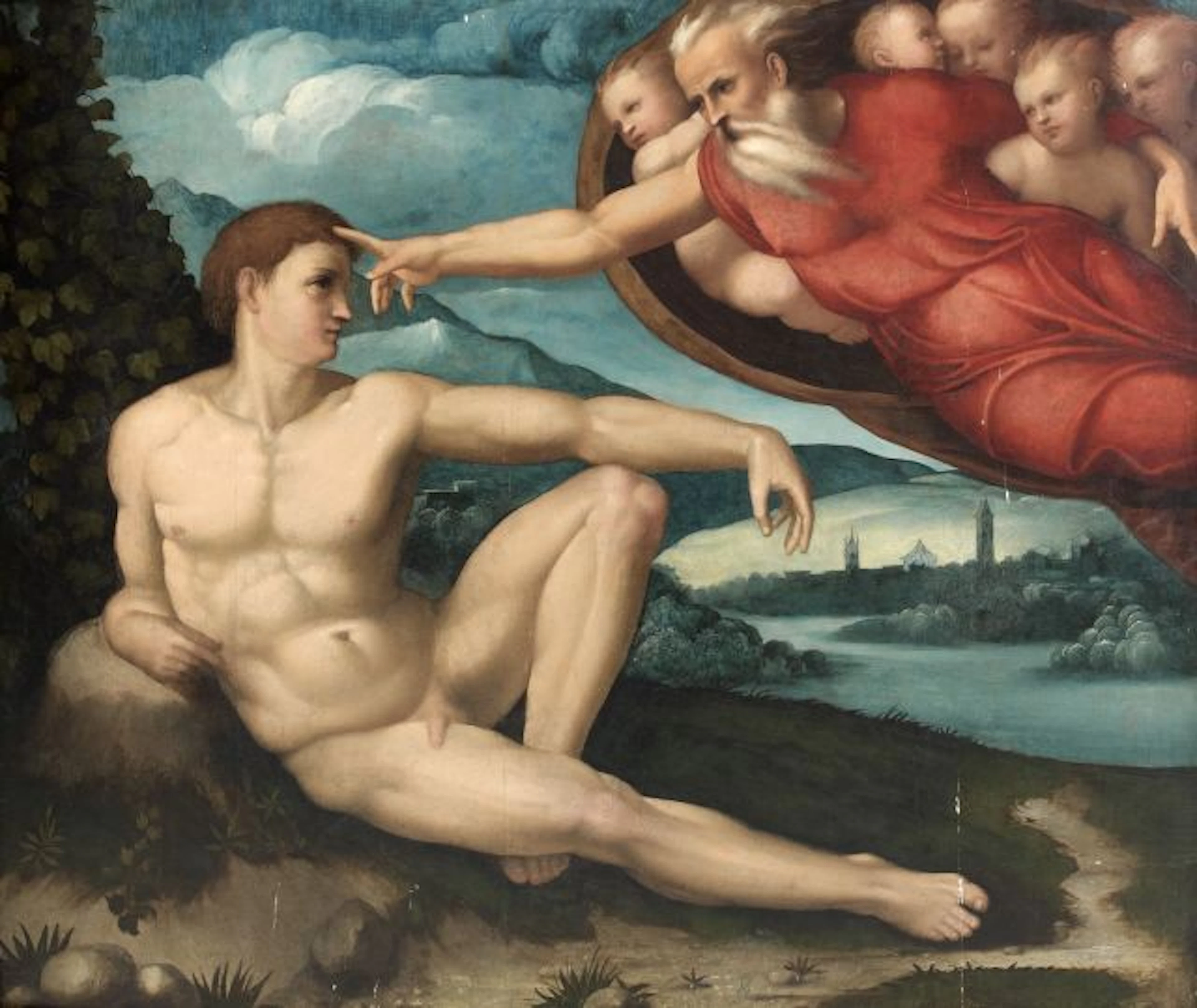 Ecole italienne du XVIe siècle Entourage de Perino del Vaga La Création d'Adam