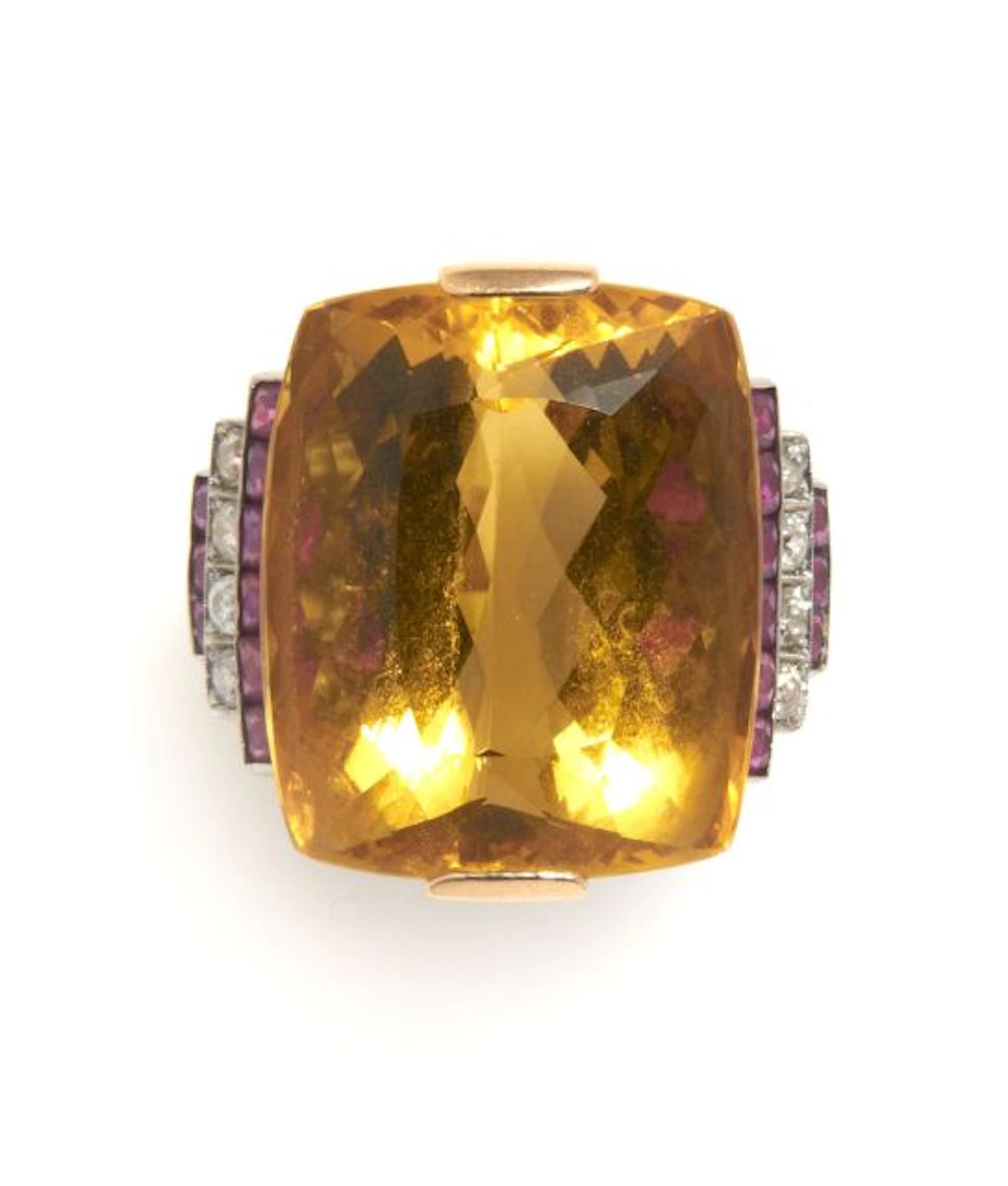 BAGUE en or jaune et or gris ornée d'un béryl jaune (héliodore) taillé