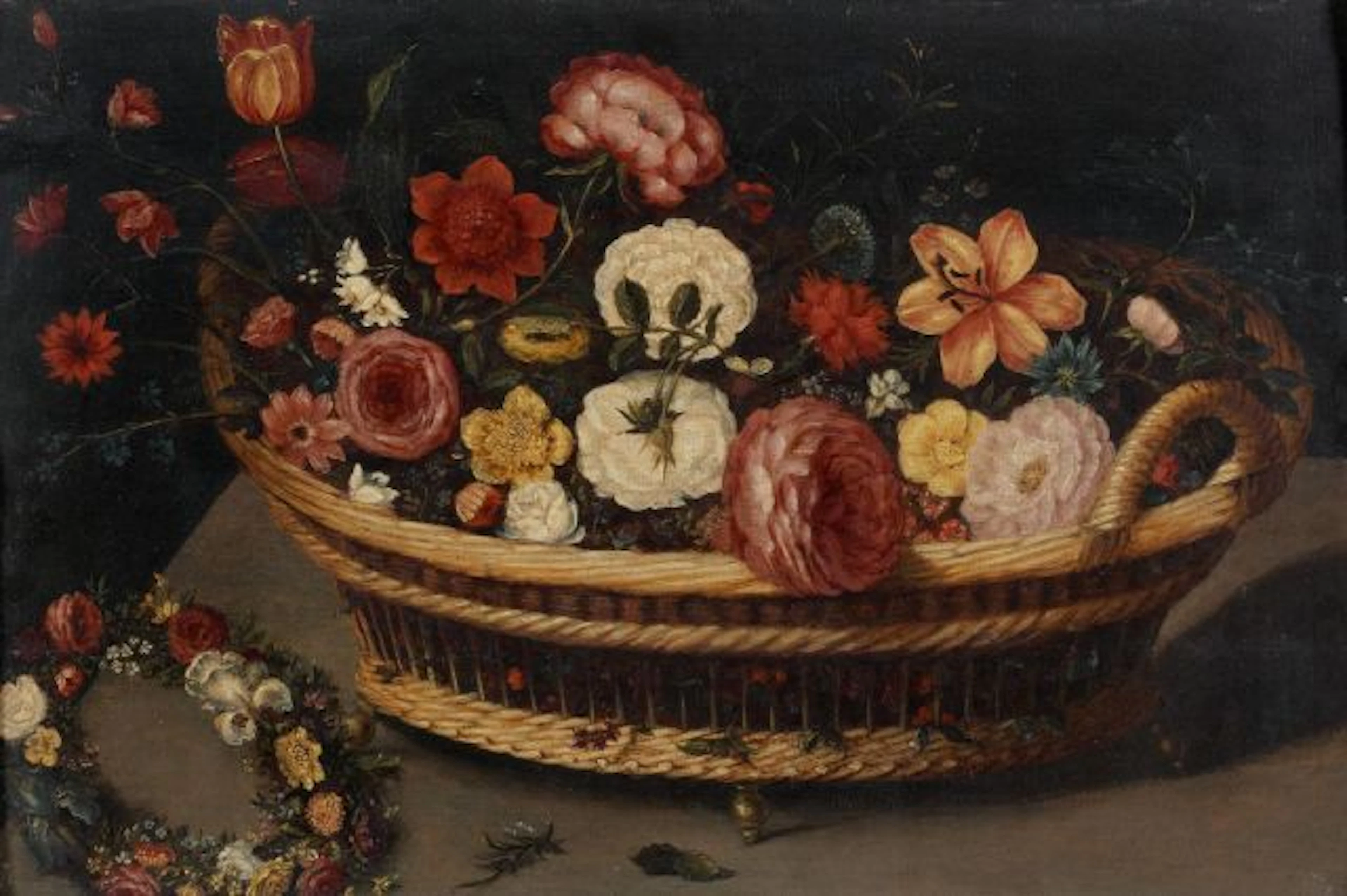 Attribué à Ambrosius Brueghel Anvers, 1617 - 1675 Panier et couronnes