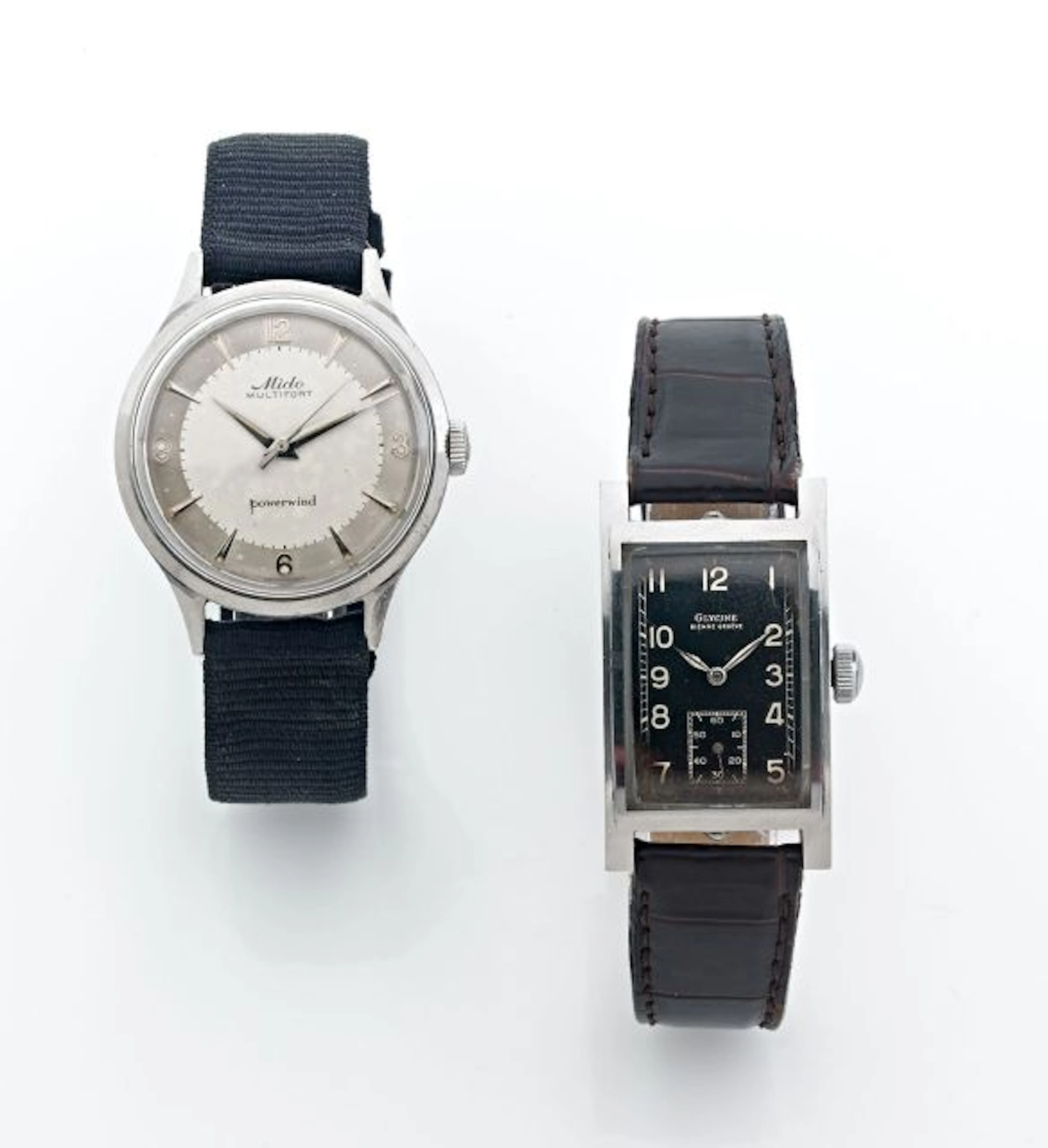 MIDO & GLYCINE Lot de deux montres bracelets dont une Glycine rectangulaire