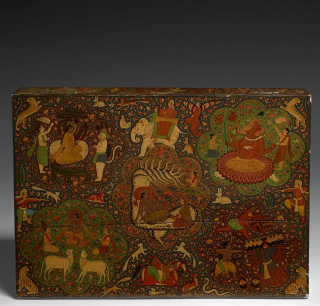 COFFRET AUX SCÈNES MYTHIQUES, CACHEMIRE, 19E SIÈCLE