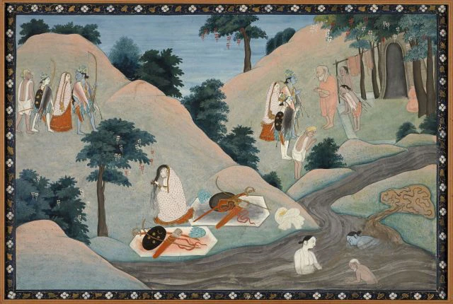 VISITE À UN ERMITAGE, KANGRA, DÉBUT DU 19E SIÈCLE