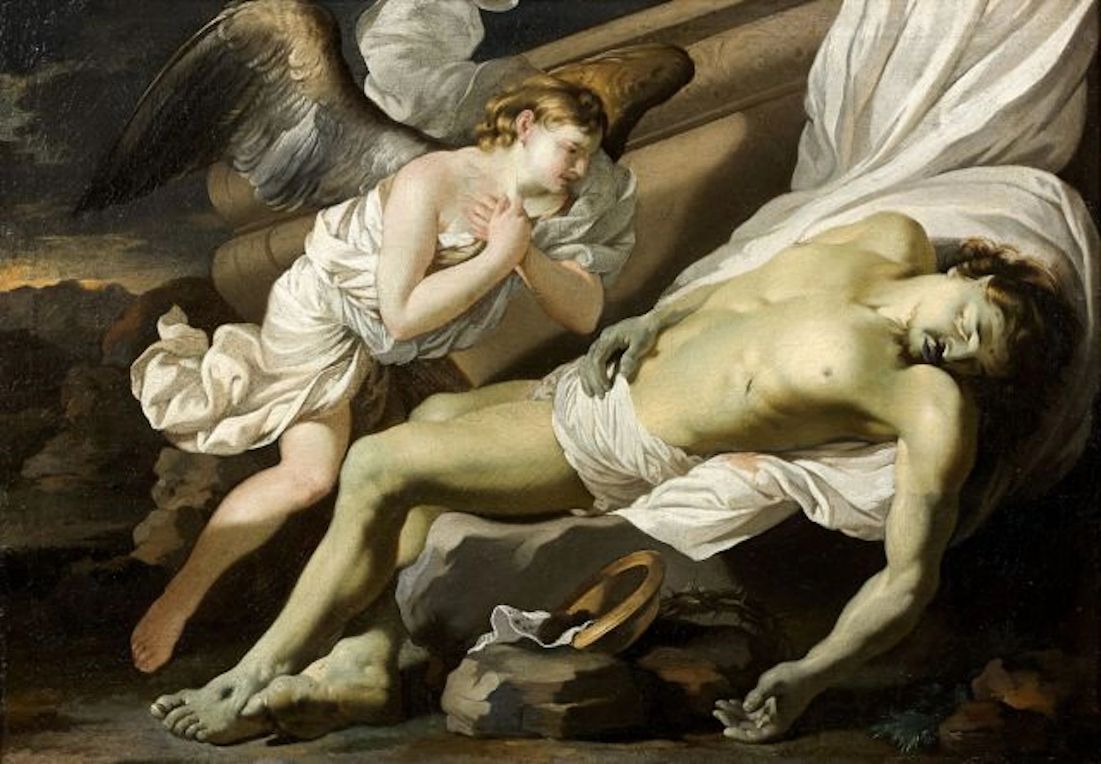 Ecole française vers 1650 Le Christ mort veillé par un ange