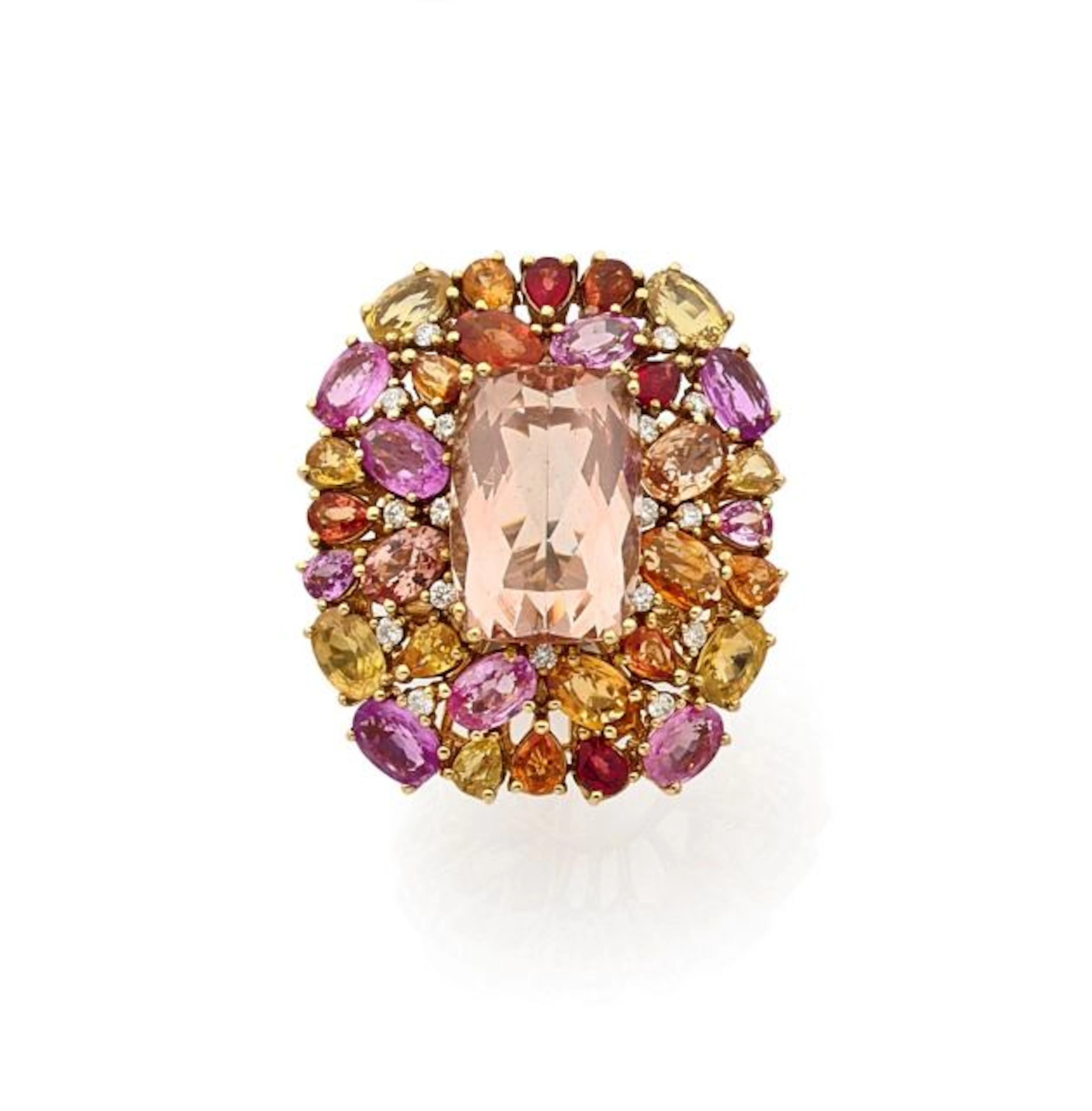 IMPORTANTE BAGUE En or jaune 18k (750), ornée d'une morganite taillée