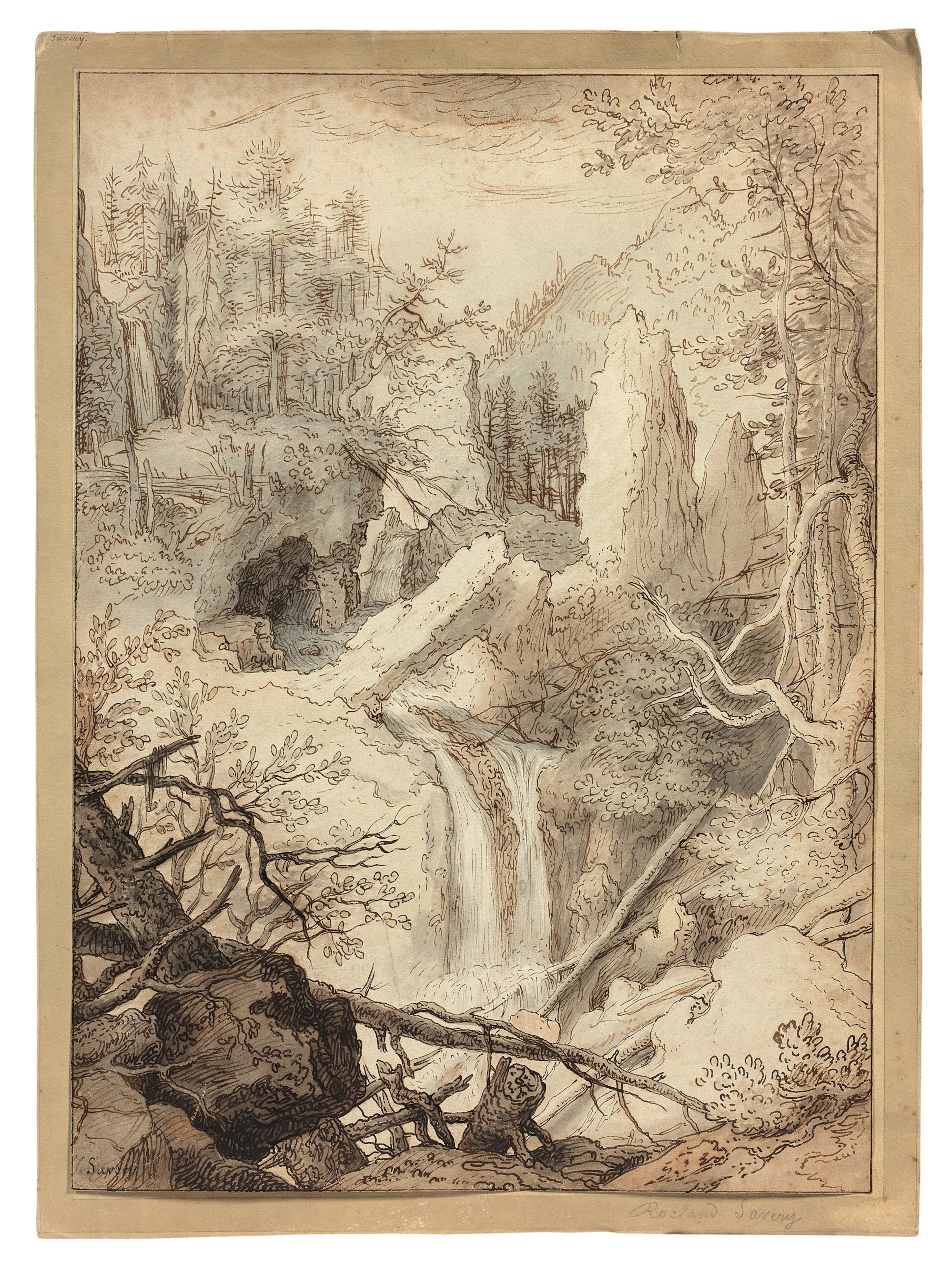 Attribué à Tobias Verhaecht Anvers, 1561 - 1631 Paysage rocailleux à la cascade