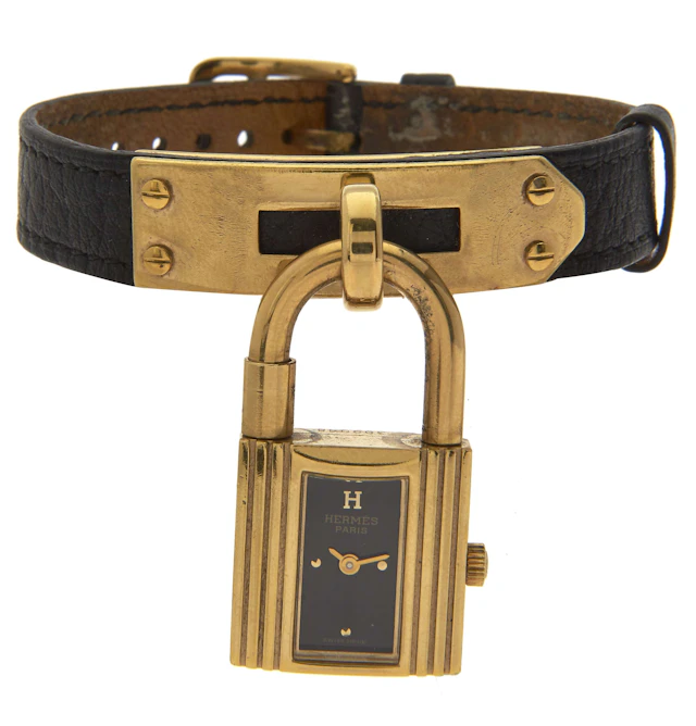 HERMÈS 1989 Montre KELLY Taurillon Clémence noir...