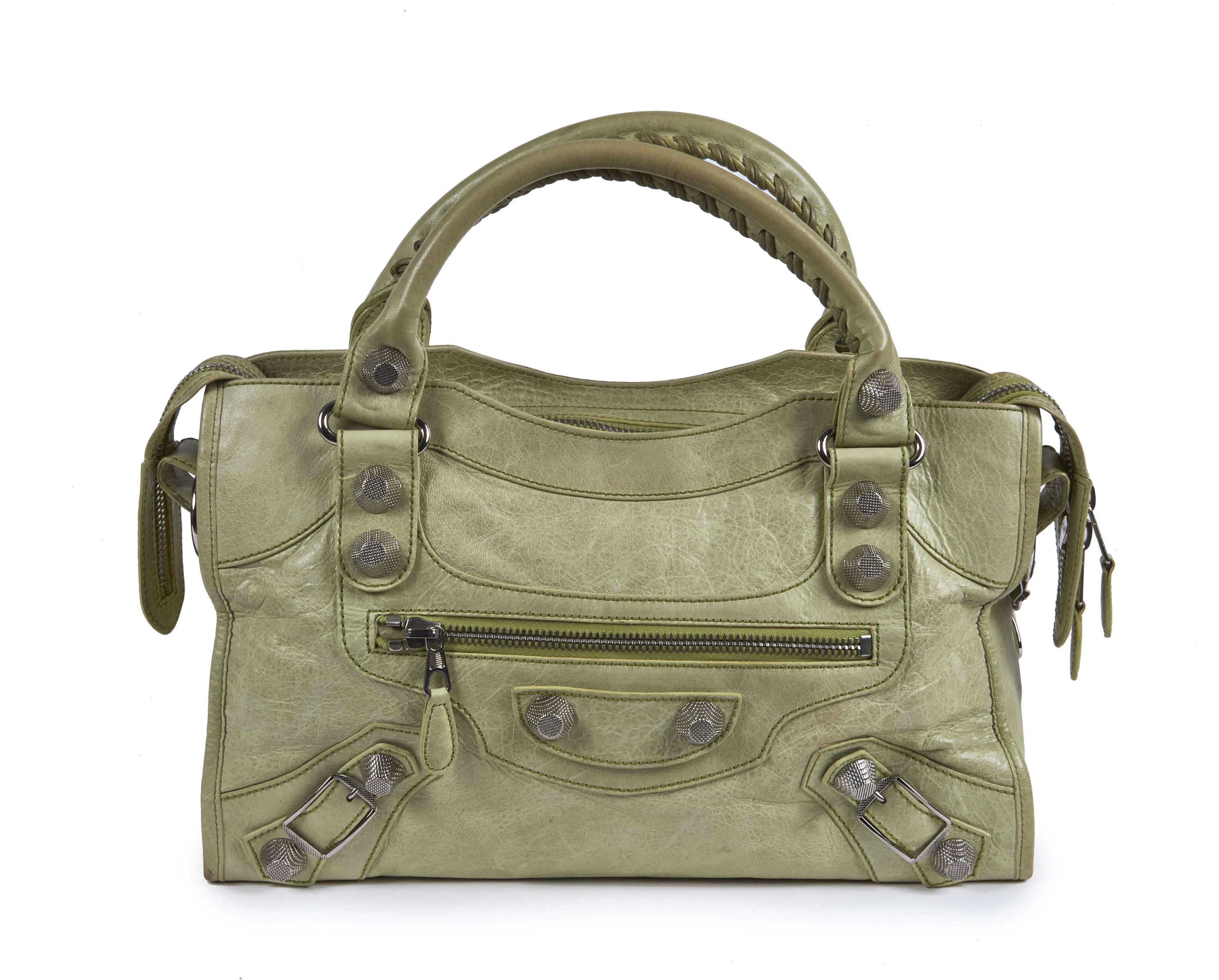 BALENCIAGA SAC "Giant City" en cuir vieilli vert anis