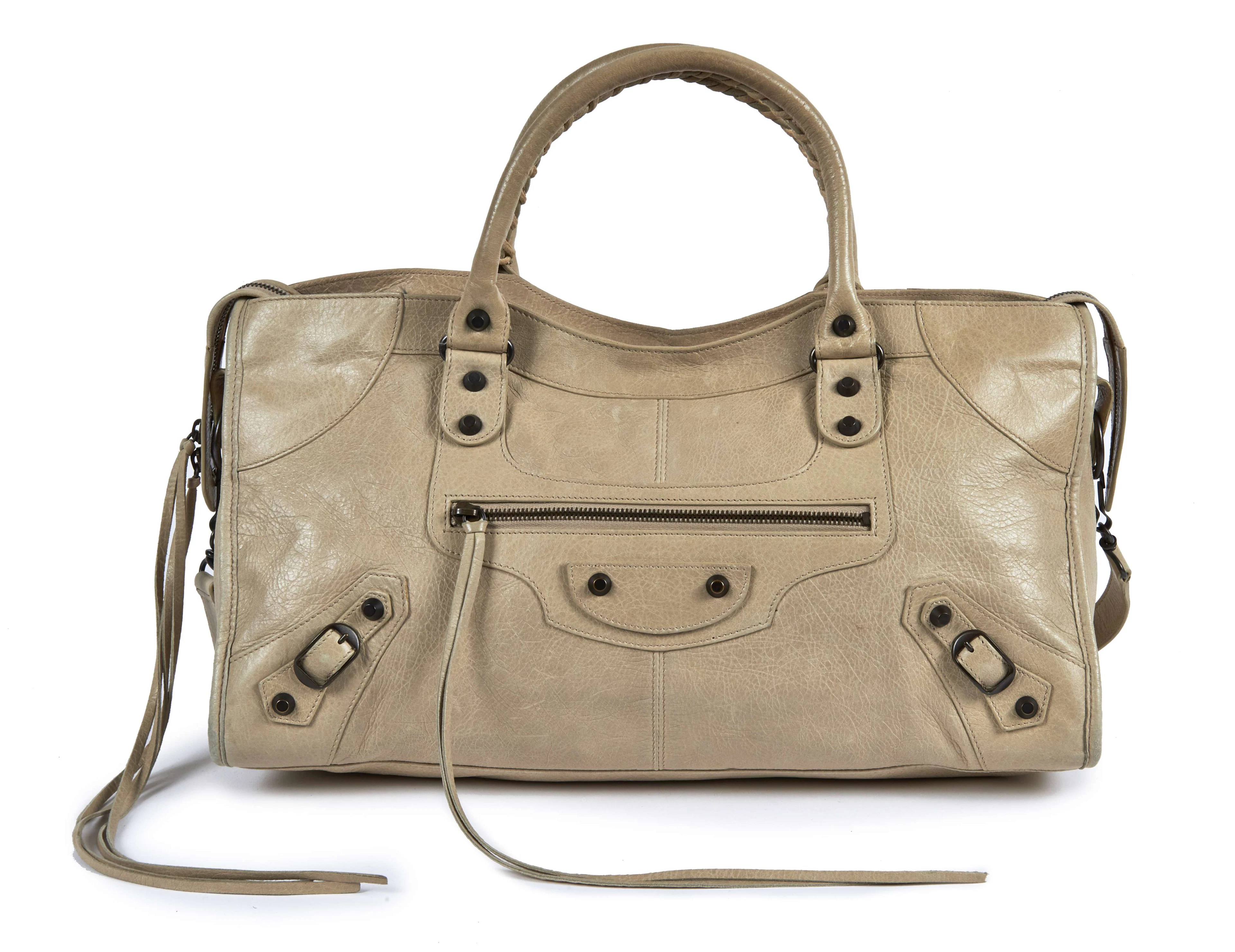 BALENCIAGA SAC "Part-Time" en cuir vieilli mastic
