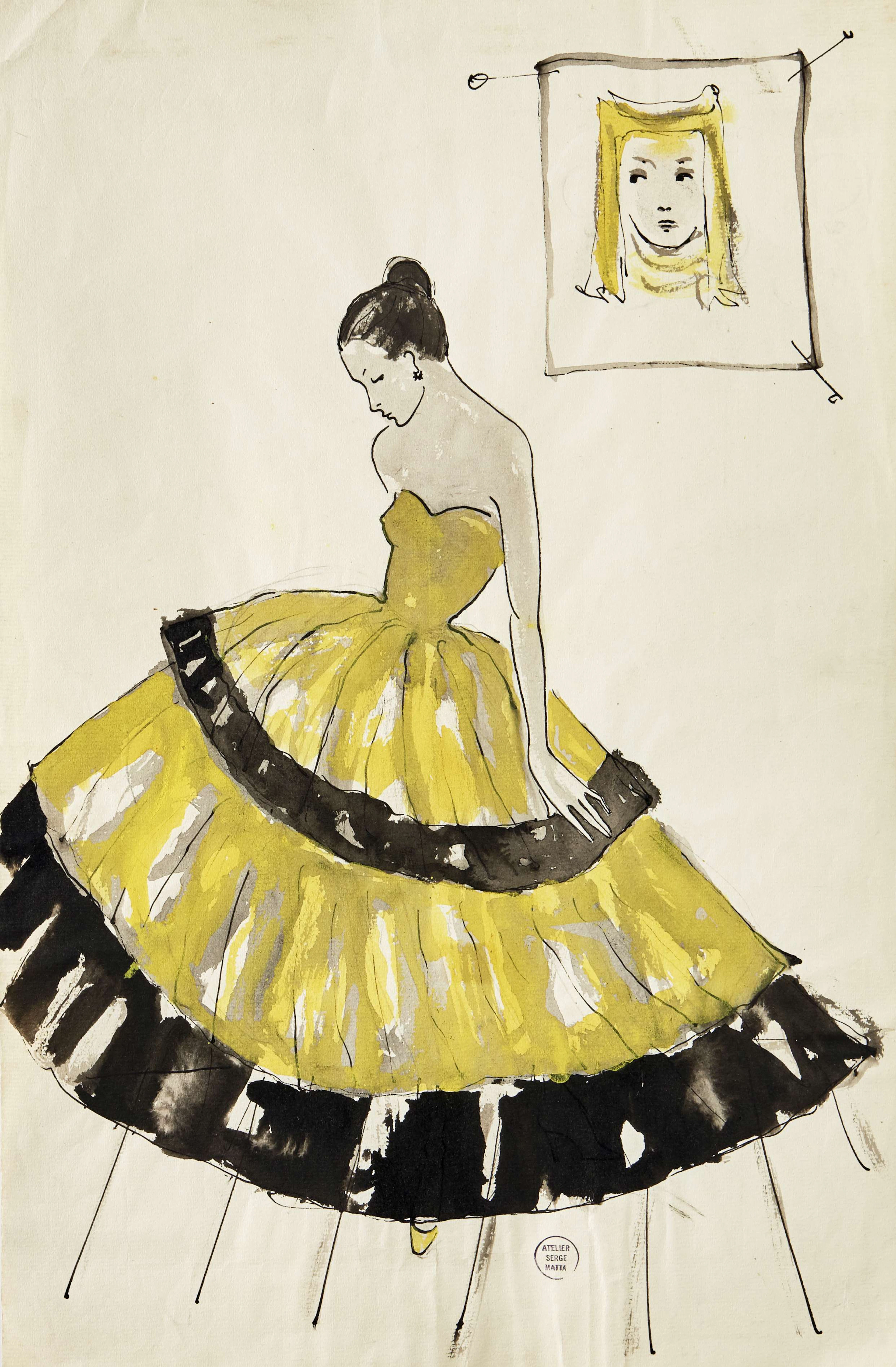 Atelier de Serge MATTA Femme à la robe jaune Gouache sur papier