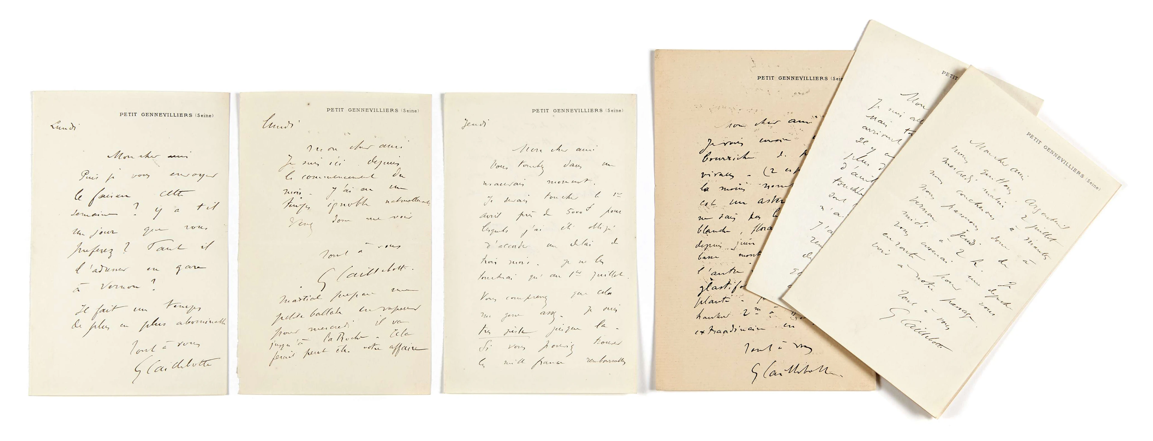 GUSTAVE CAILLEBOTTE (1848-1894) Réunion de 11 lettres...