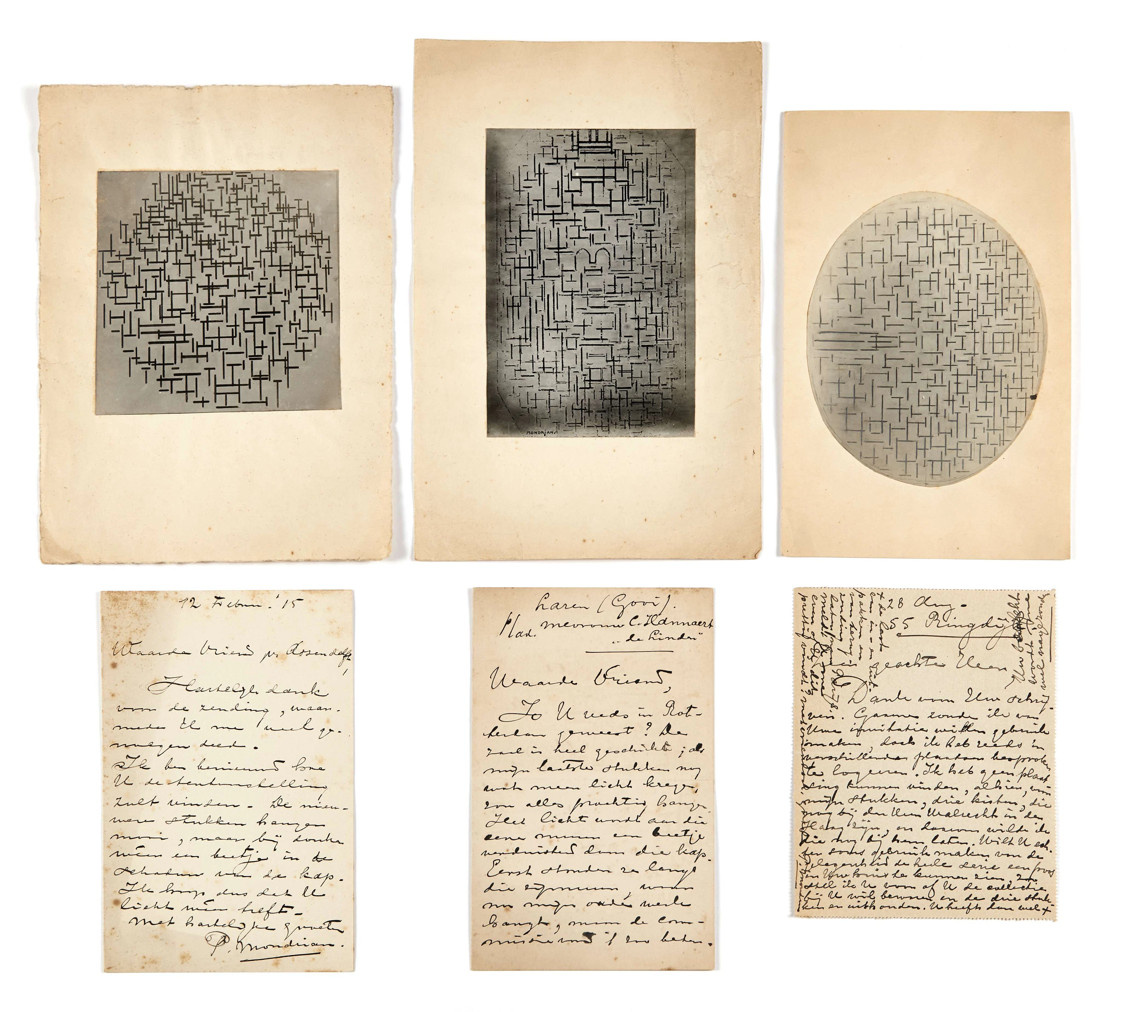 PIET MONDRIAN (1872-1944) Réunion de 6 lettres et 2 cartes autographes signées