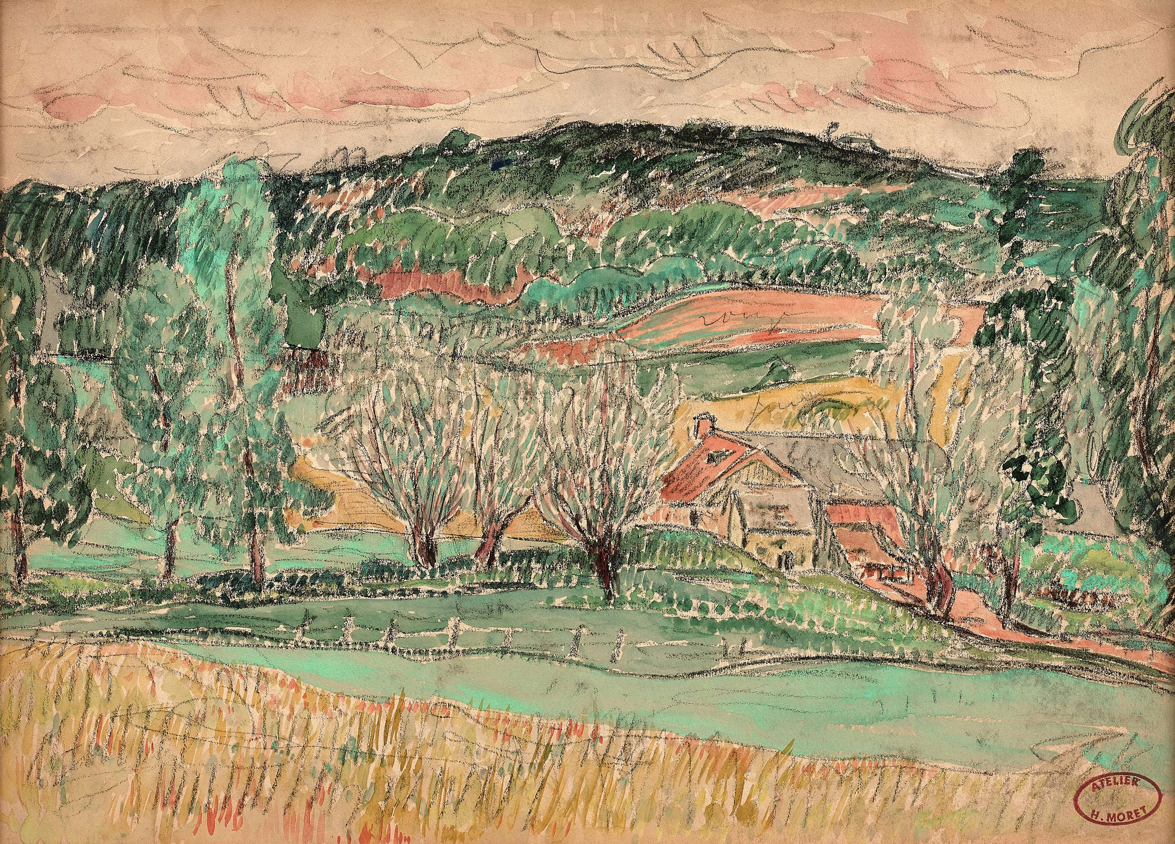Henry MORET 1856 - 1913 Maison dans la campagne - circa...