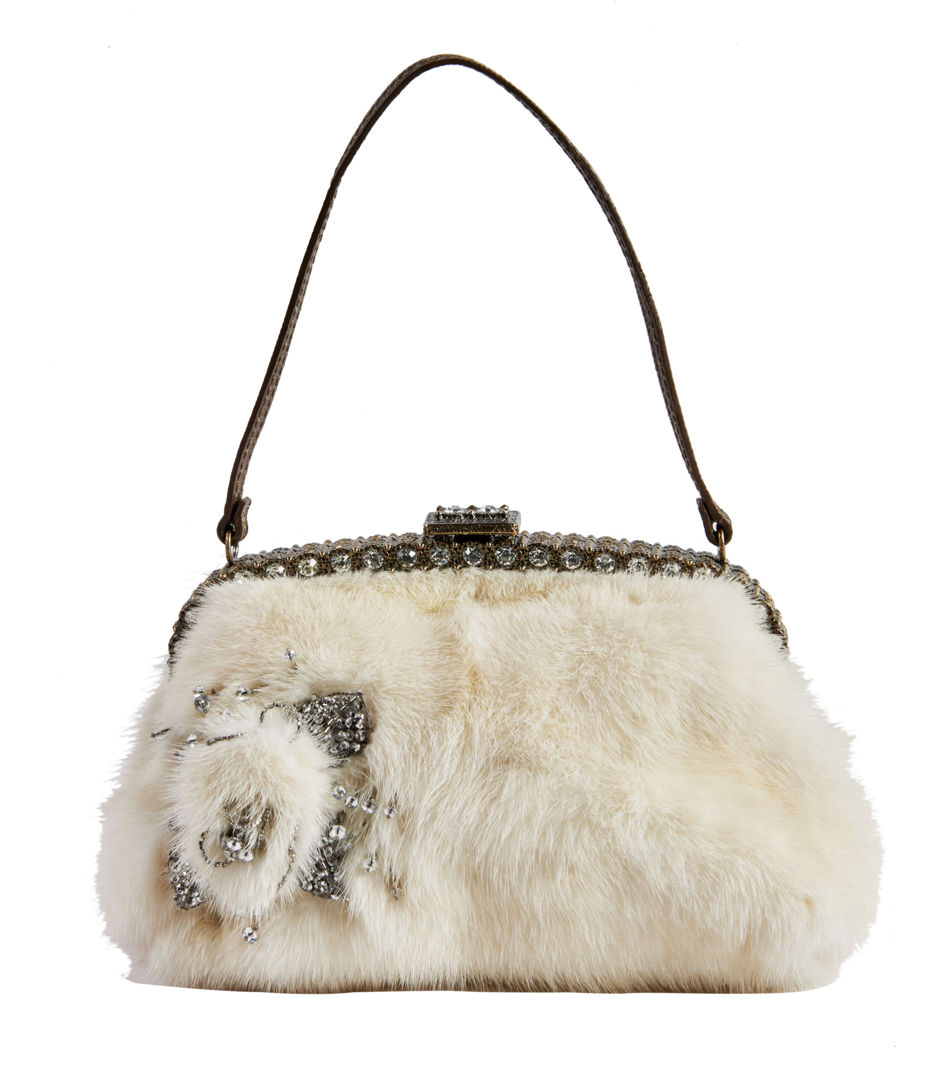 VALENTINO Petit sac du soir Vison blanc et perles...