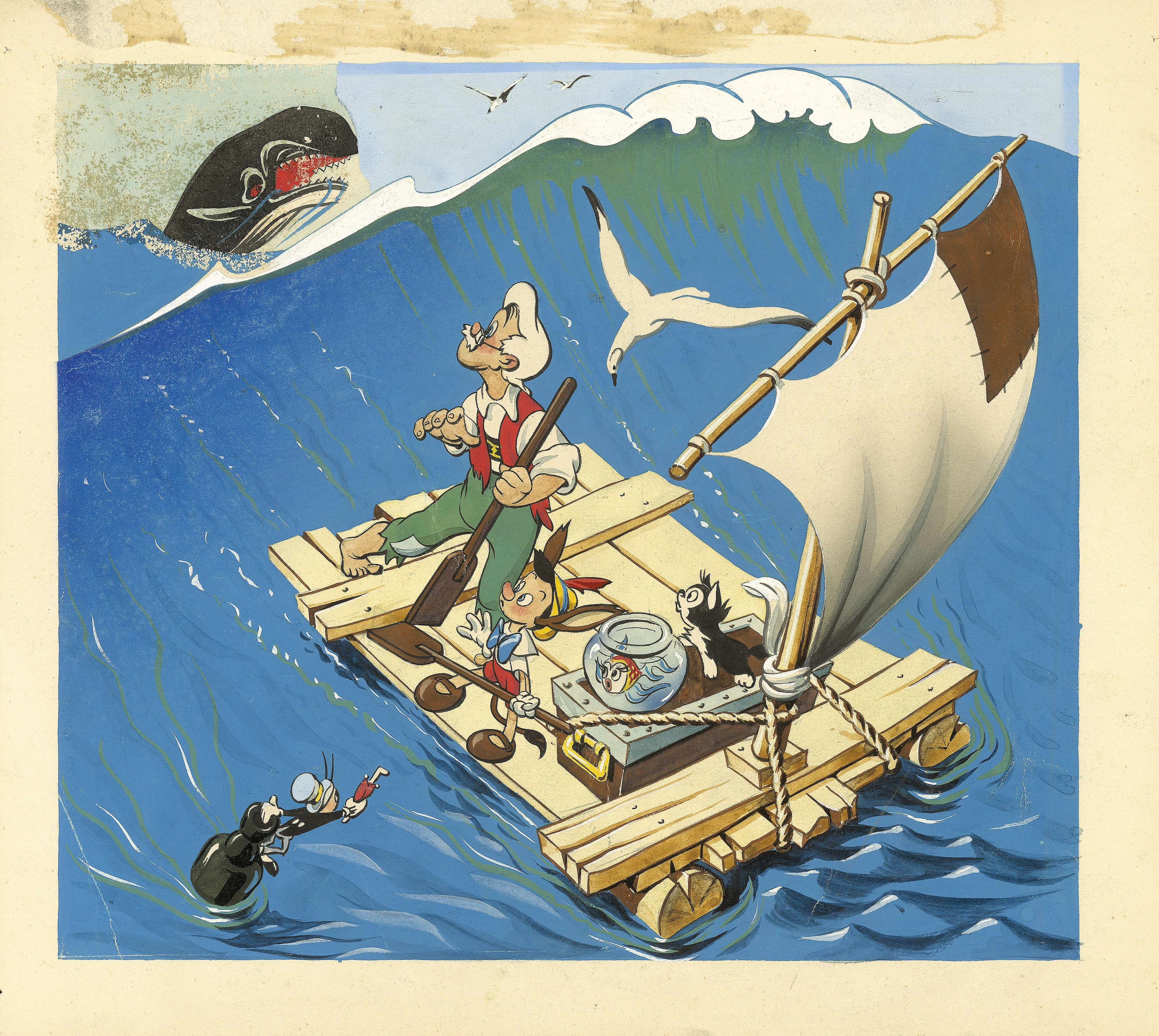 WALT DISNEY STUDIOS Pinocchio et la baleine Gouache sur...