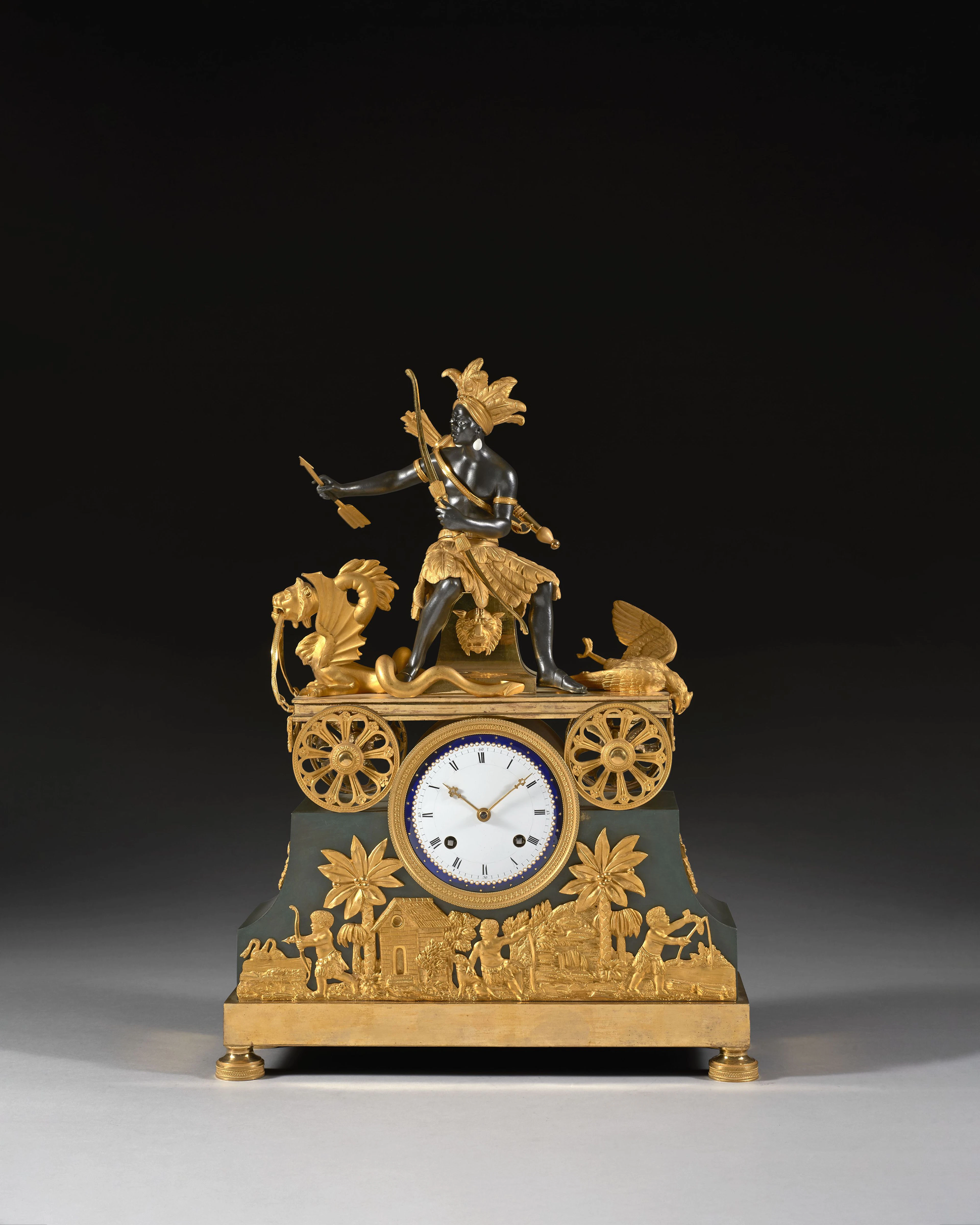 PENDULE "AU CHASSEUR AMÉRINDIEN" D'ÉPOQUE DIRECTOIRE