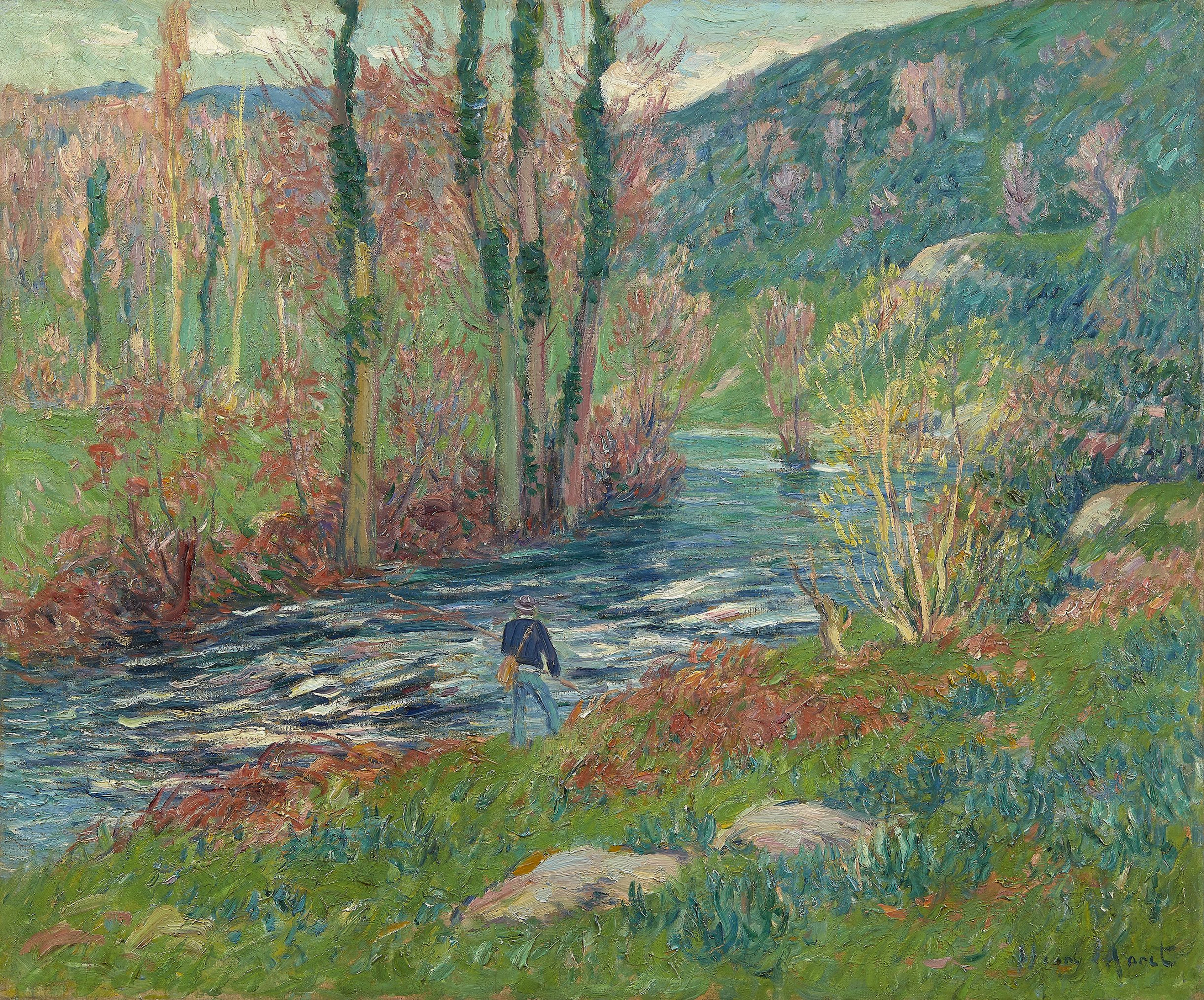 Henry MORET 1856 - 1913 Pêcheur à la ligne en automne...