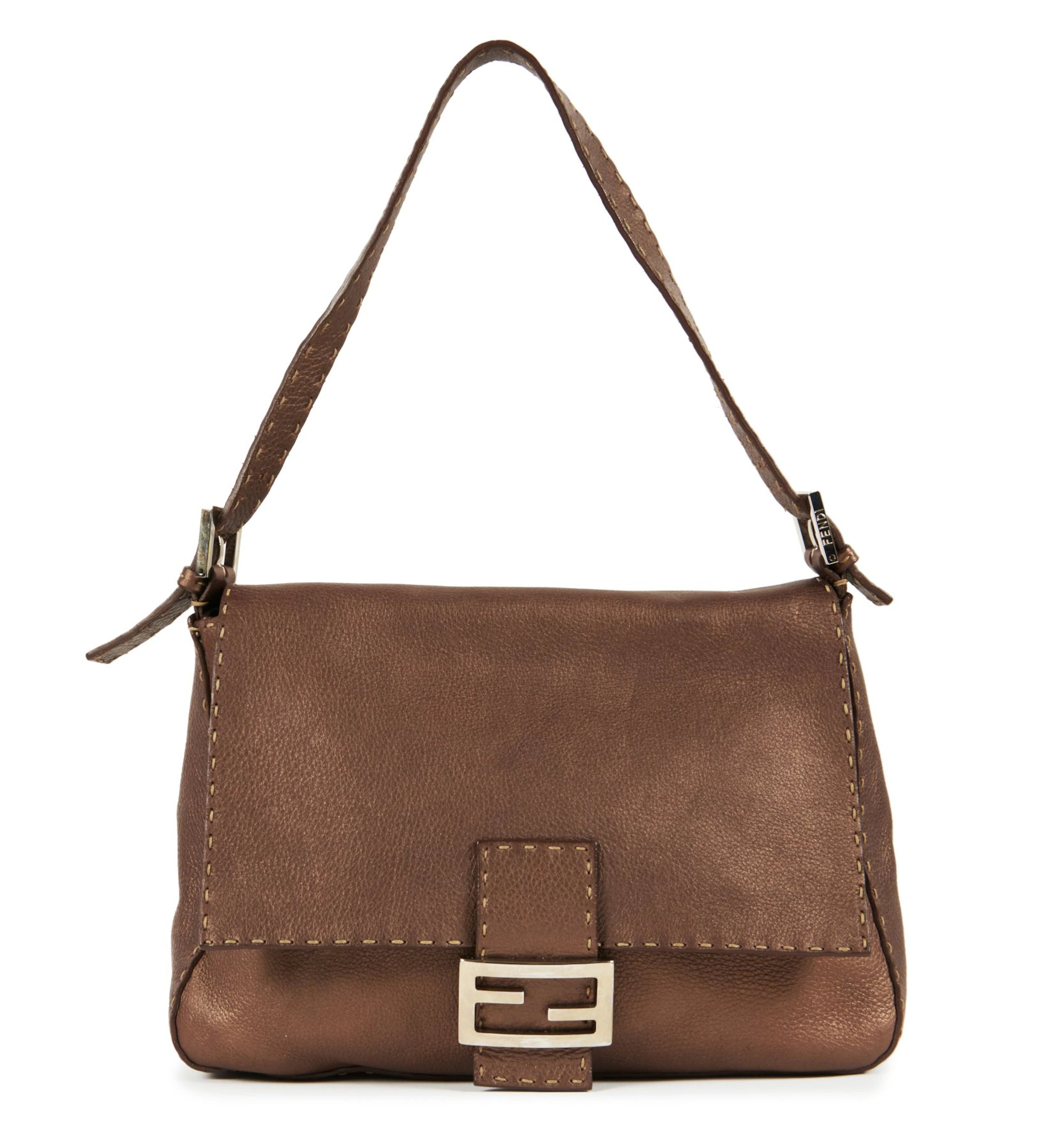 FENDI SAC Big Mama en cuir métallisé mordoré