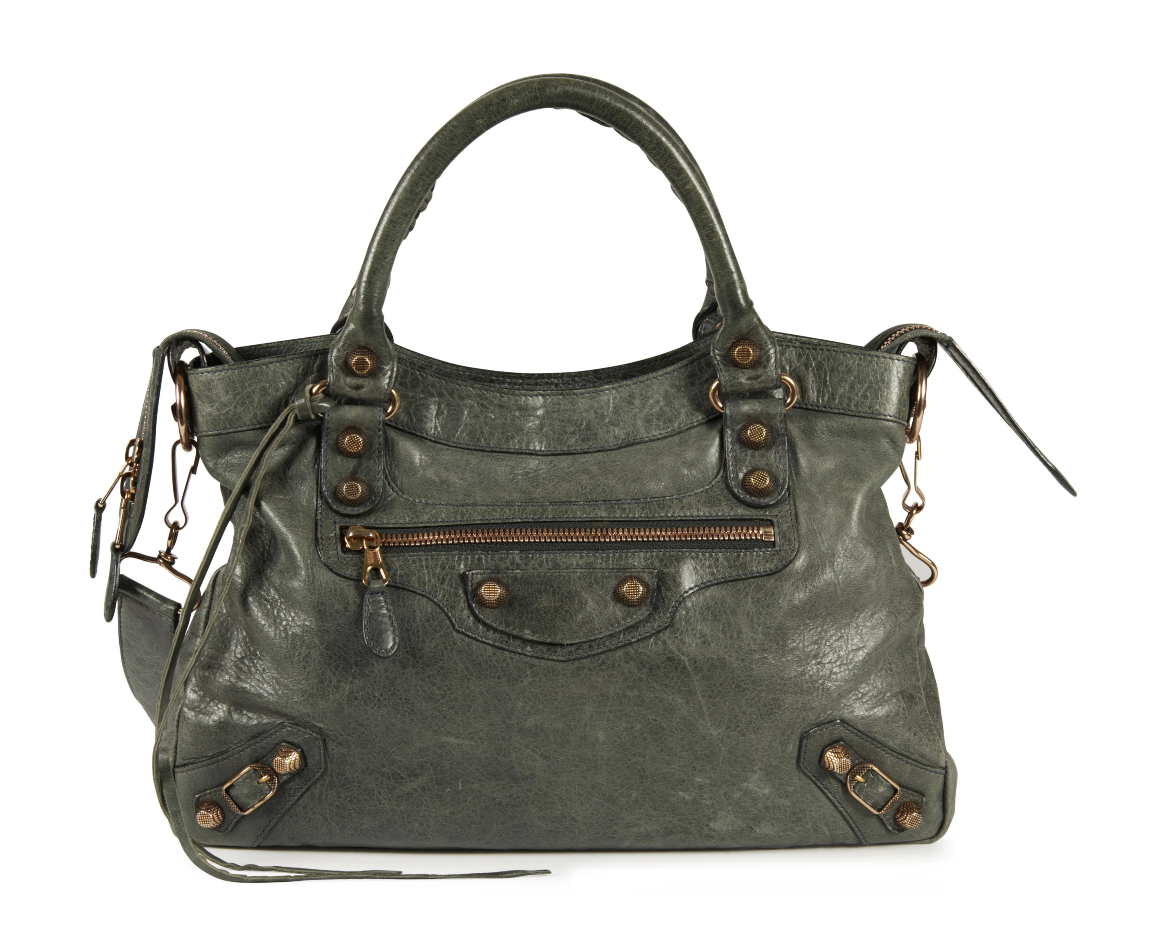 BALENCIAGA SAC "Giant 12 Town" en cuir vieilli gris-vert