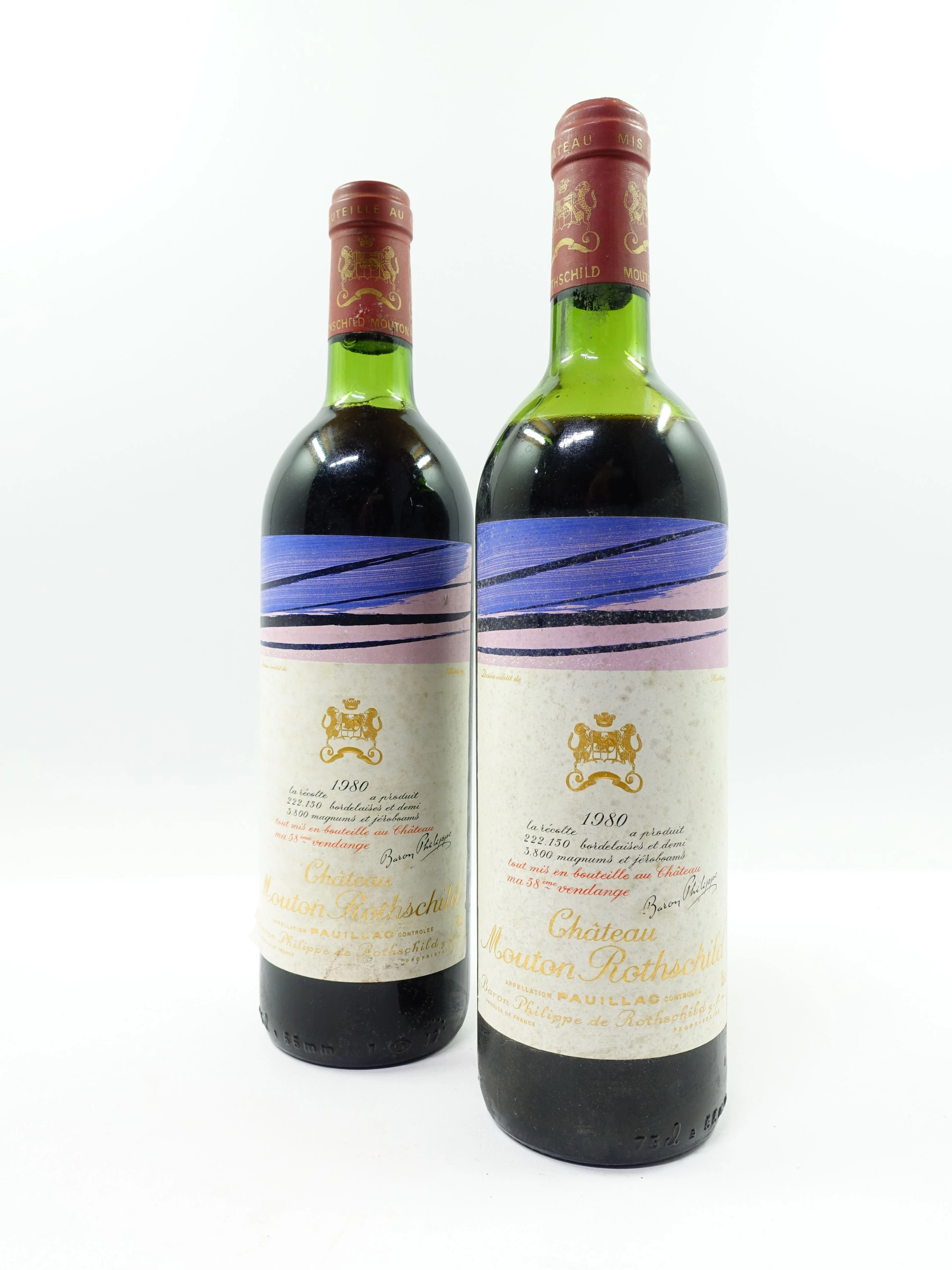 2 bouteilles CHÂTEAU MOUTON ROTHSCHILD 1980 1er GC Pauillac (1 légèrement bas
