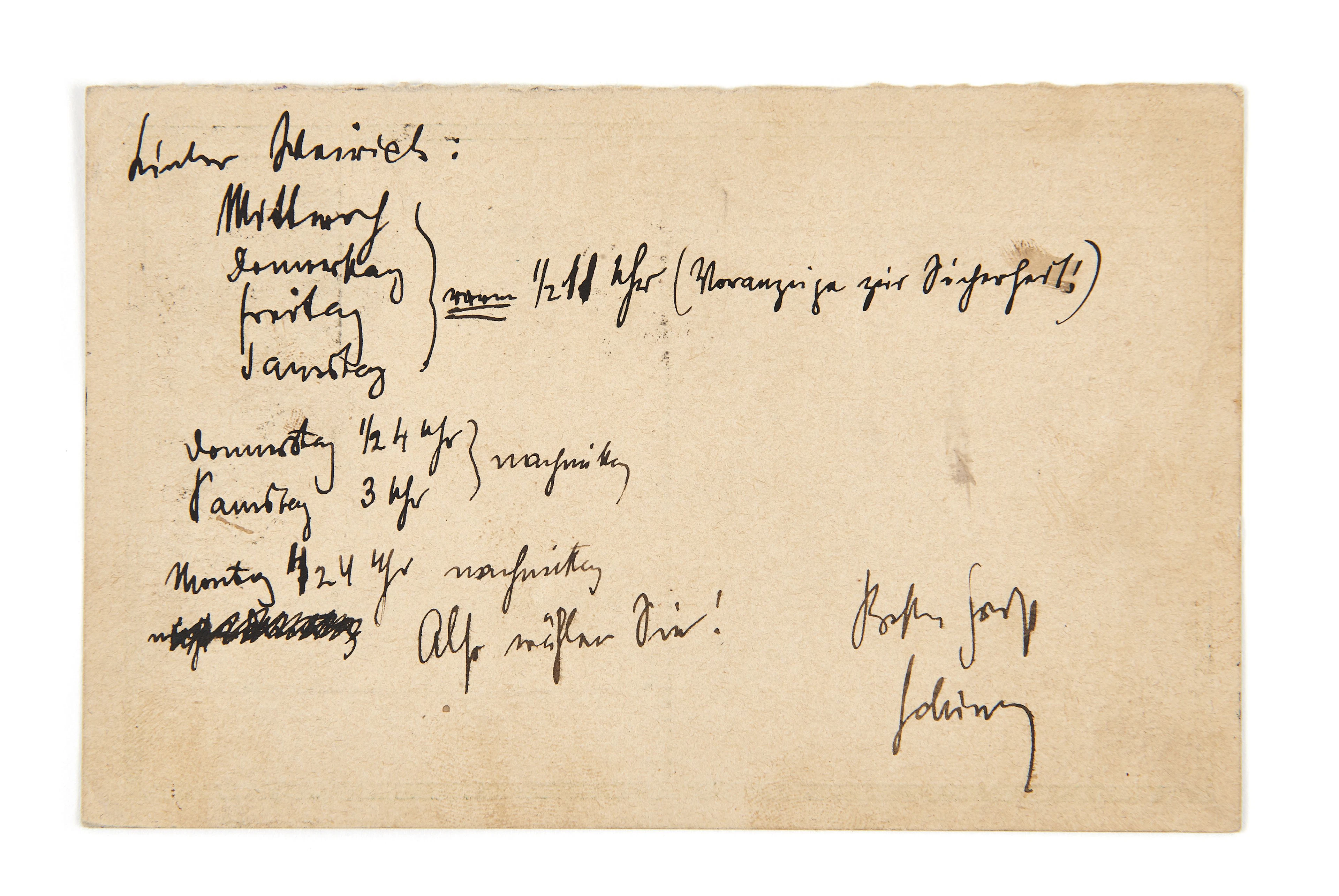 SCHÖNBERG (Arnold) Carte autographe signée à Rudolf Weirich.