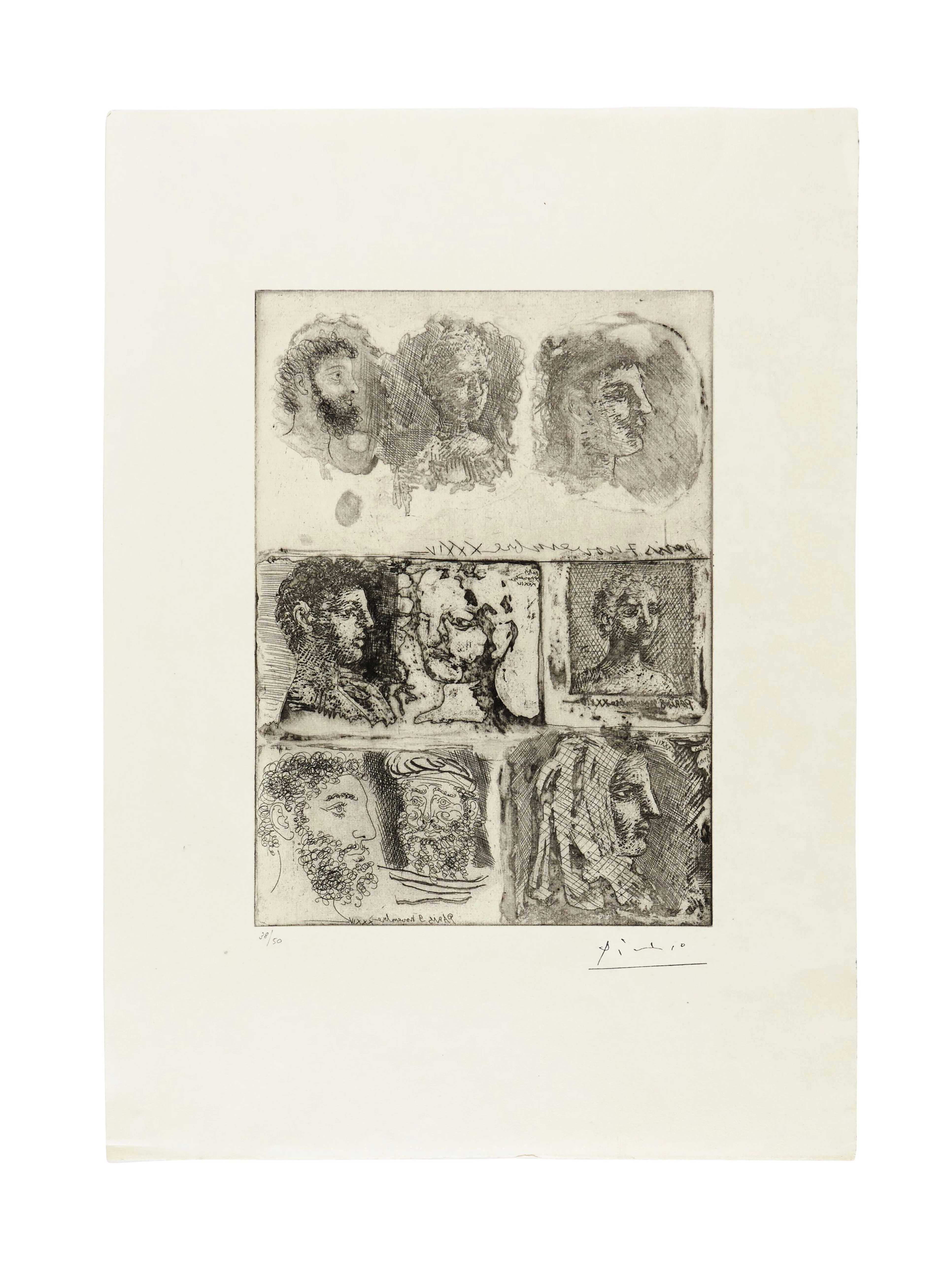 Pablo PICASSO (1881-1973) Neuf têtes – 1934 Eau-forte et...