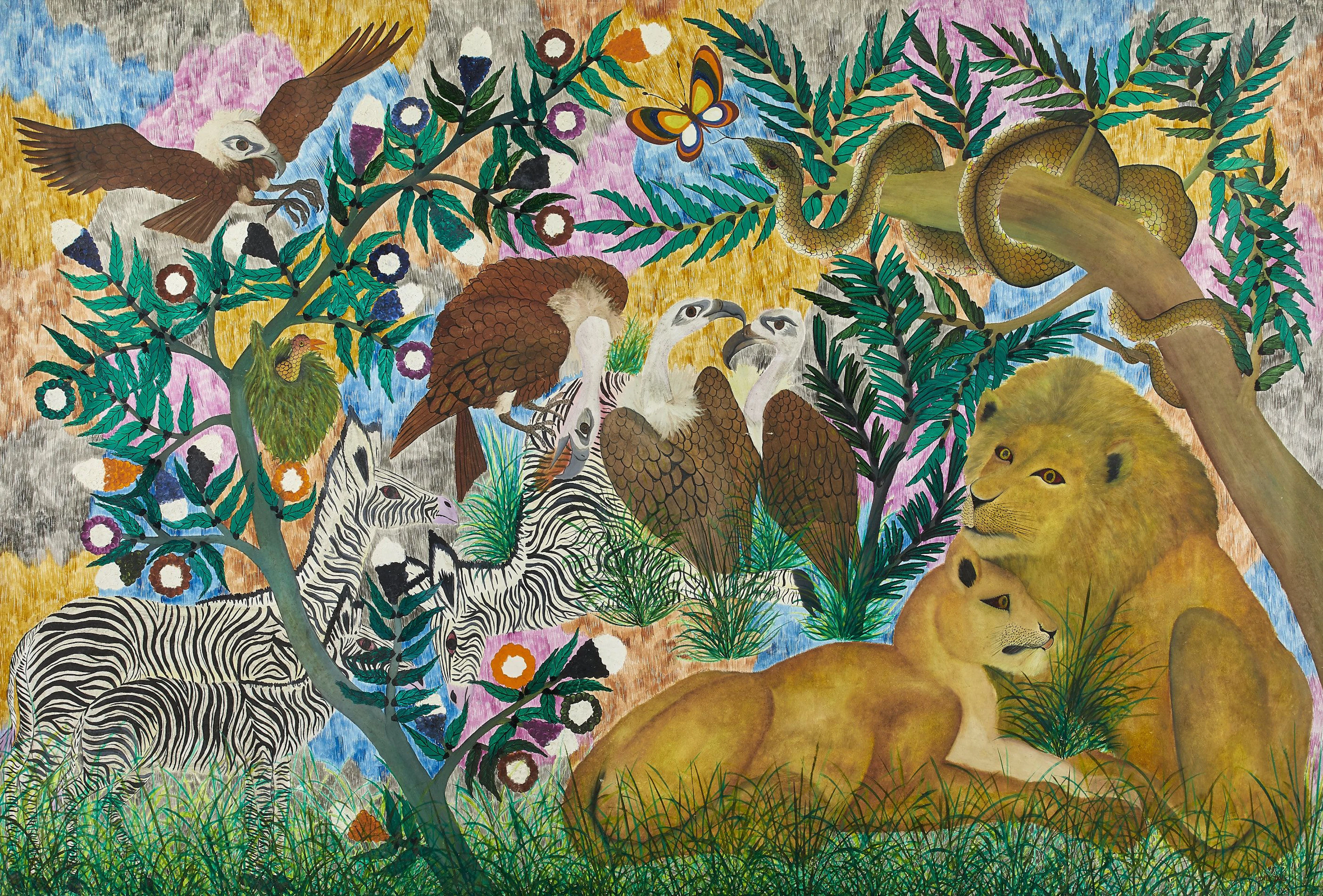 Pilipili MULONGOY 1914-2007 - Congo Simba (Le lion en swahili) Huile sur toile