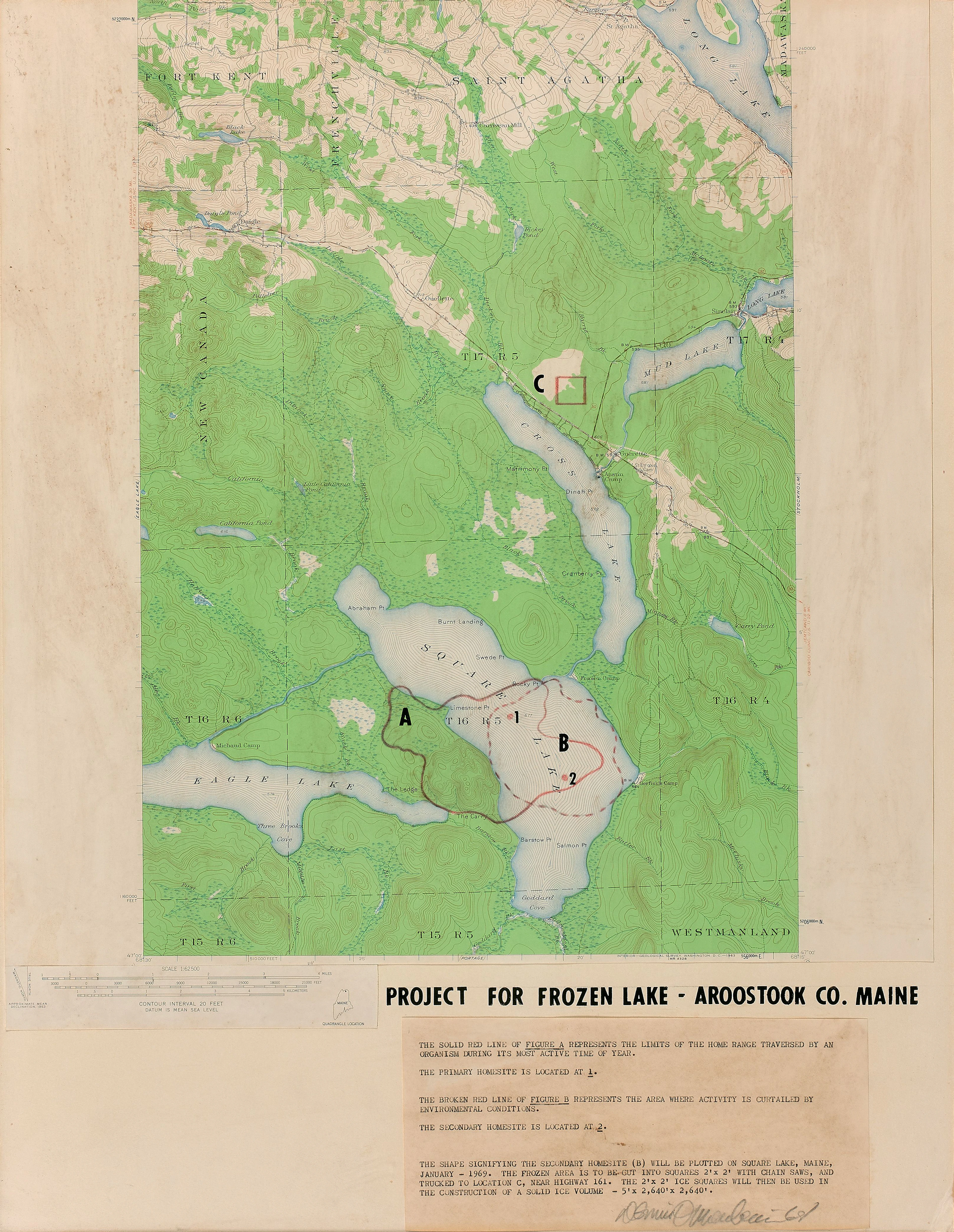 Dennis OPPENHEIM (1938 - 2011) PROJECT FOR FROZEN LAKE - AROOSTOOK CO