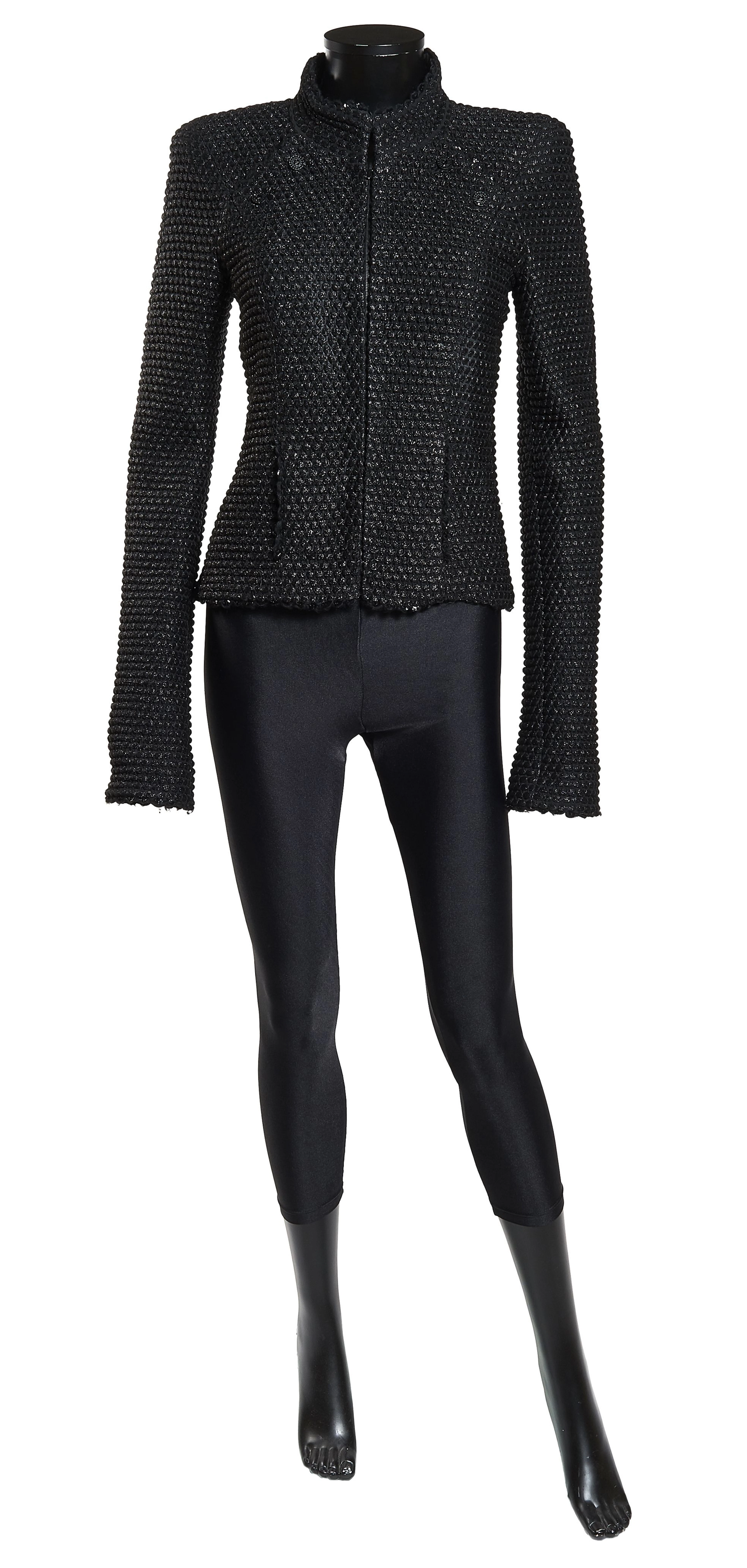 CHANEL (Automne-hiver 2009/10) VESTE zippée en tulle entrelacé de polyester noir