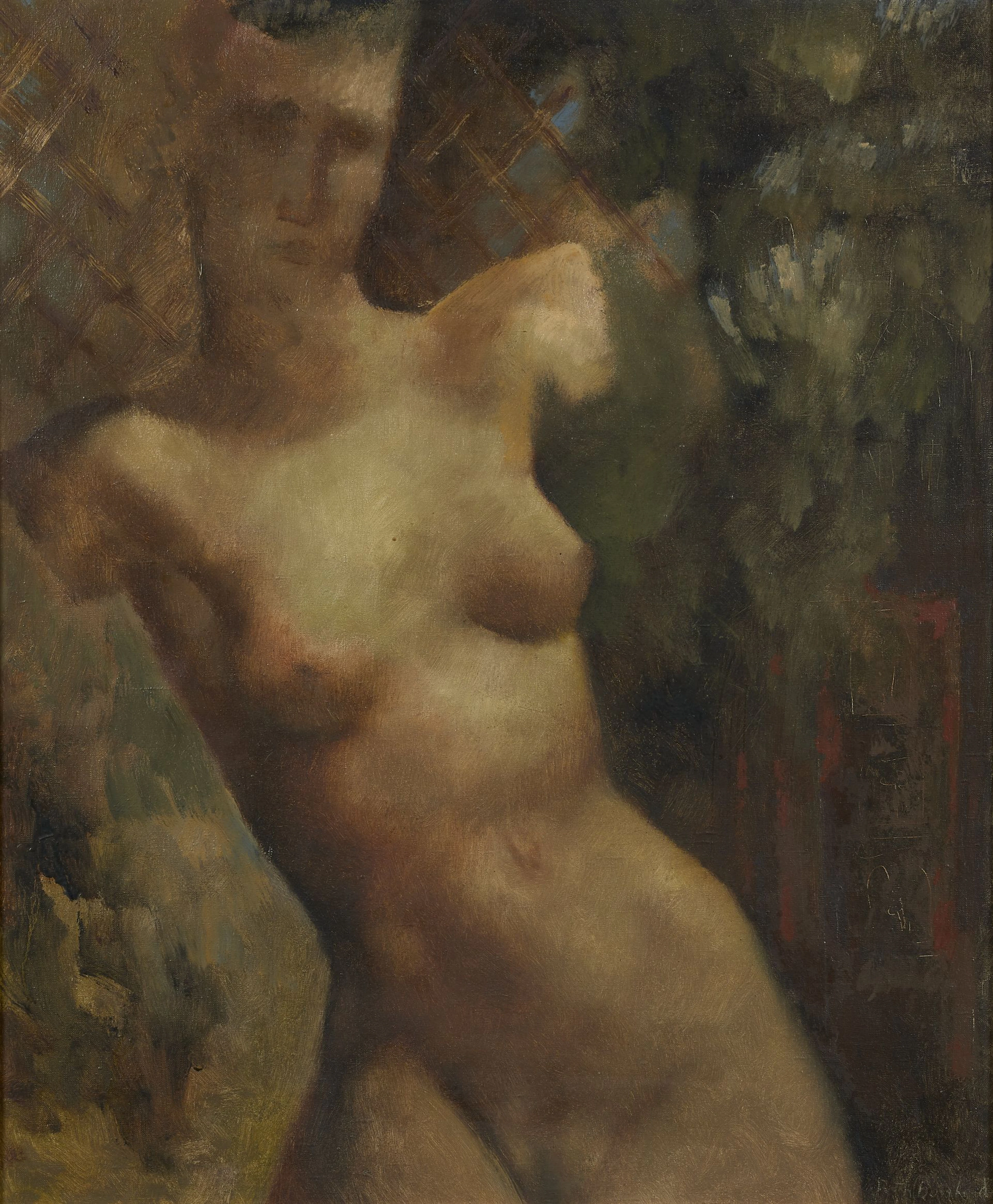 Rodolphe T. BOSSHARD 1889- 1960 Statue au jardin - 1945 Huile sur toile
