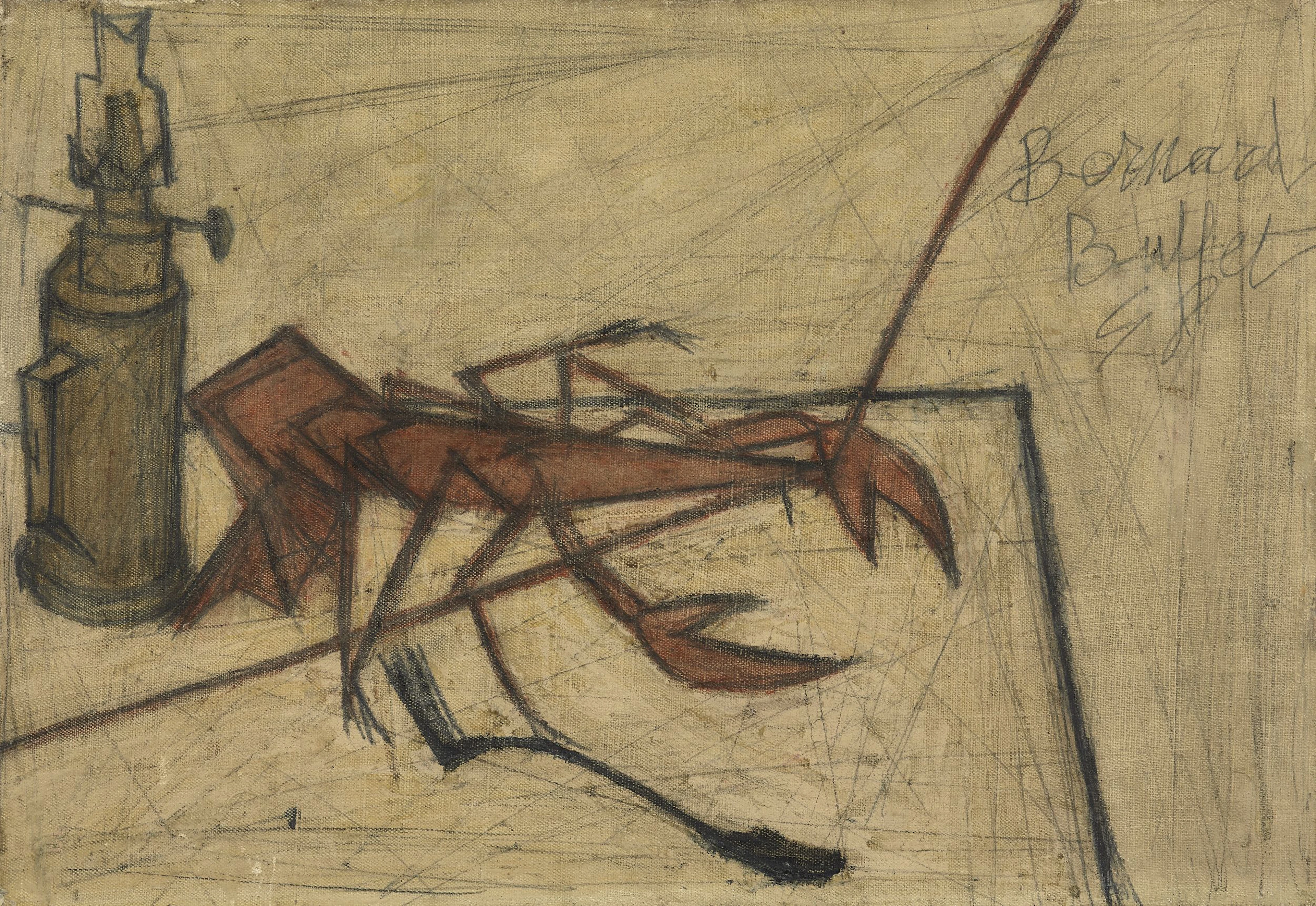 Bernard BUFFET 1928- 1999 Lampe à huile et homard - 1948 Huile sur toile