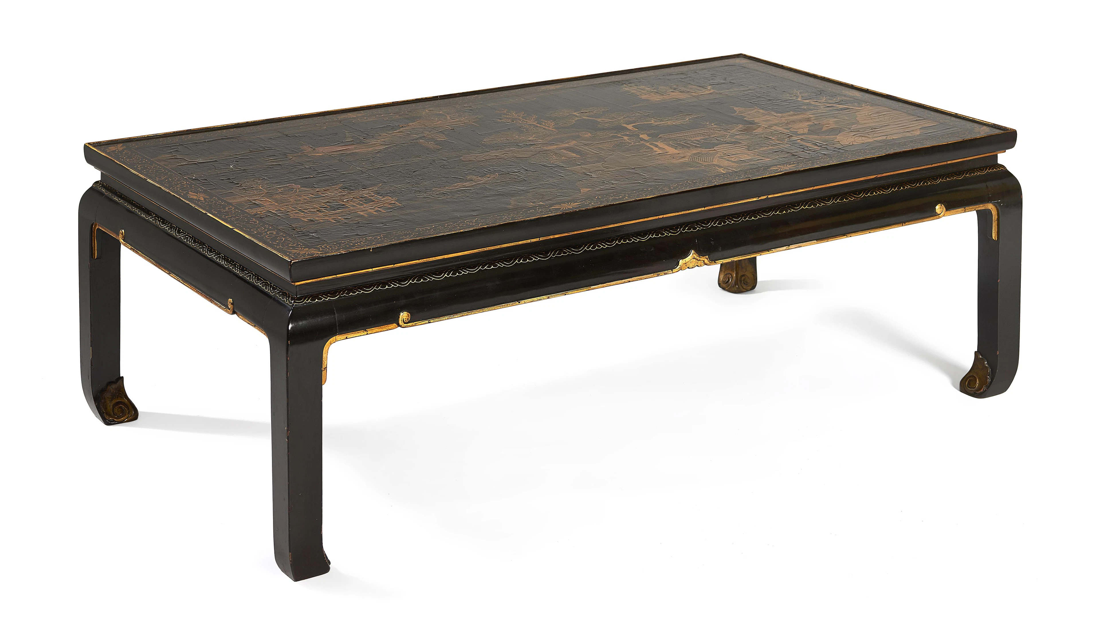 TABLE BASSE EN BOIS LAQUÉ NOIR ET OR, CHINE, CANTON, XIXe SIÈCLE