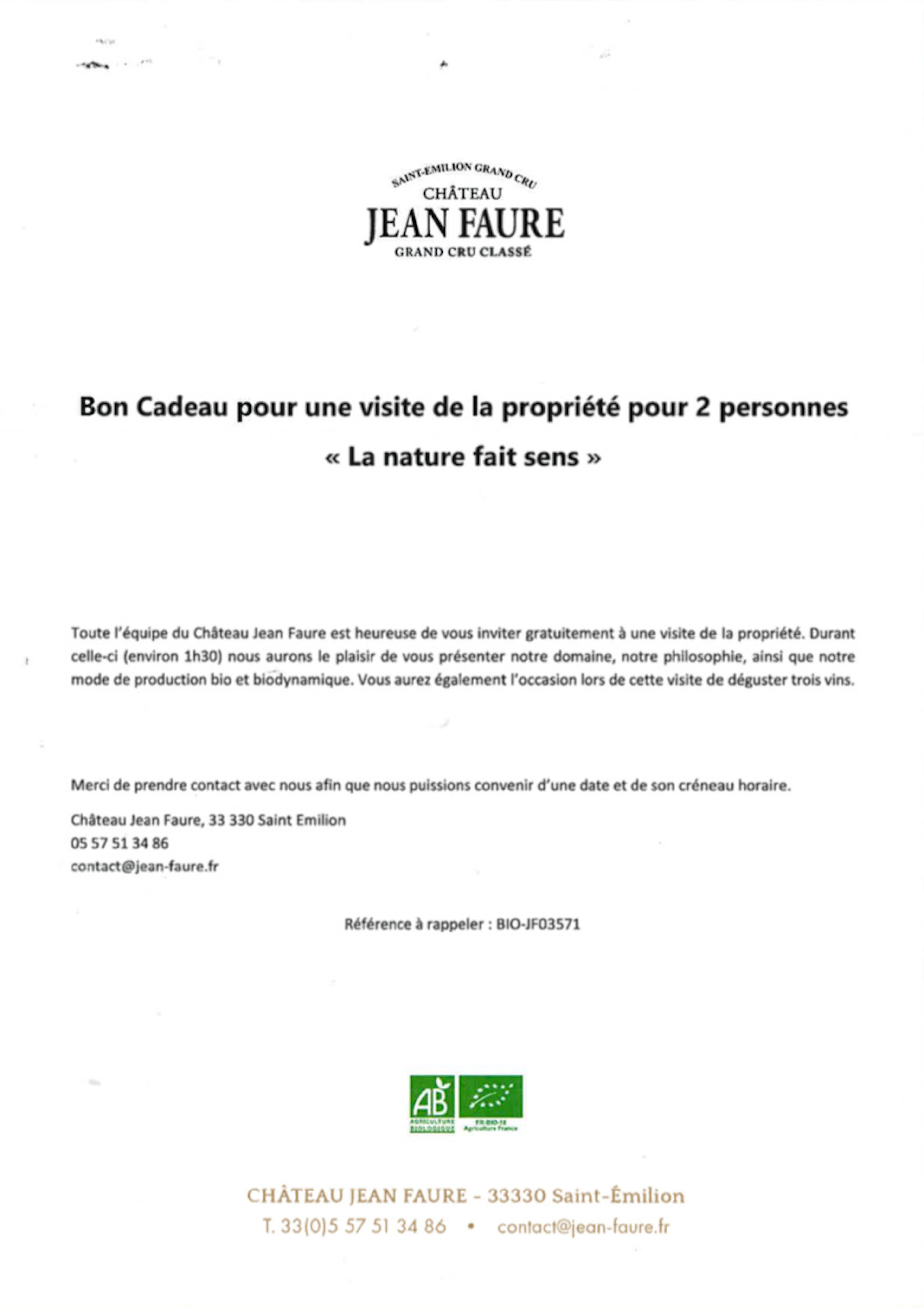 1 visite CHÂTEAU JEAN FAURE Bon cadeau "La Nature Fait...